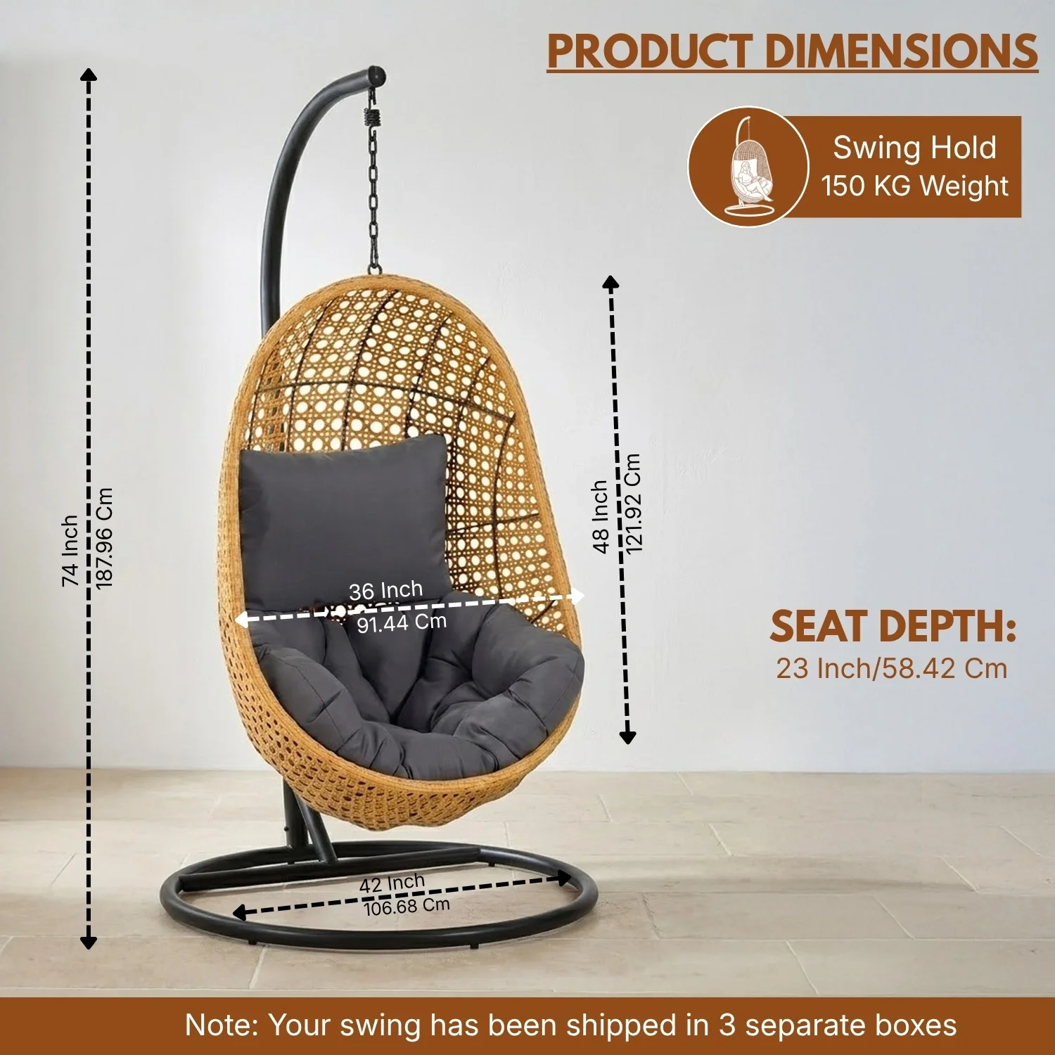 Hanging Egg Swing Chair (Beige and Dark Grey) - Image 2