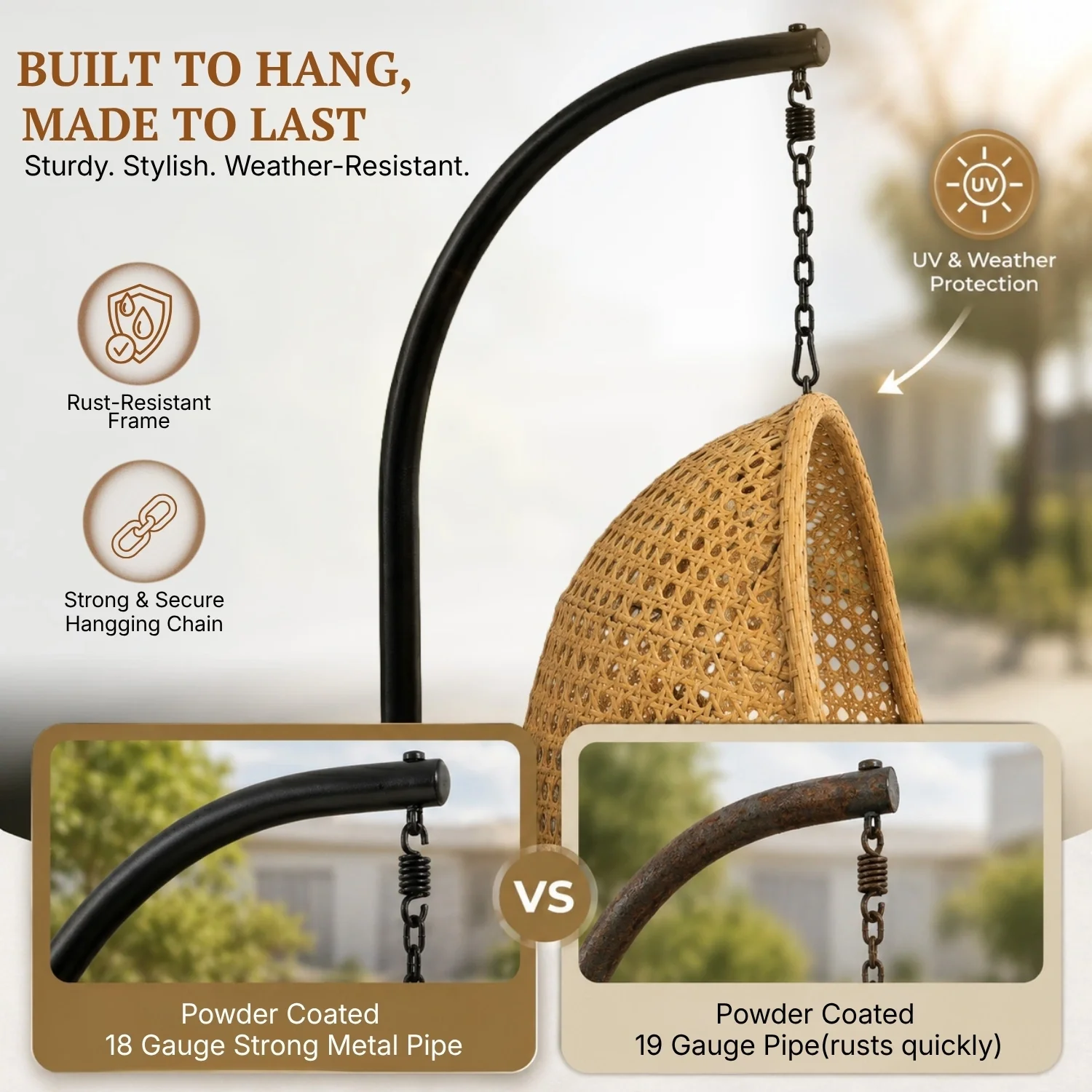 Hanging Egg Swing Chair (Beige and Dark Grey) - Image 4