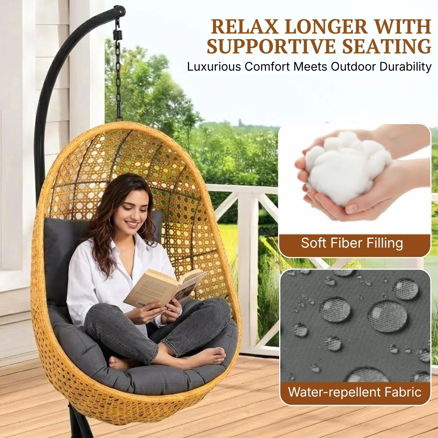 Hanging Egg Swing Chair (Beige and Dark Grey) - Image 5