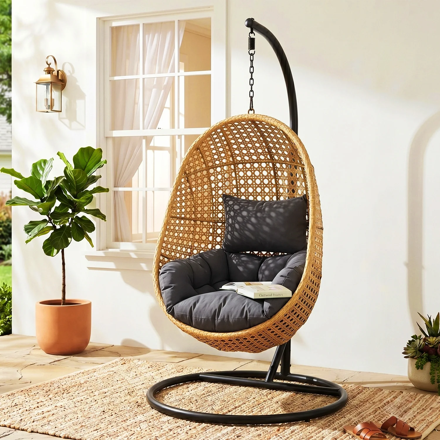 Hanging Egg Swing Chair (Beige and Dark Grey) - Image 7