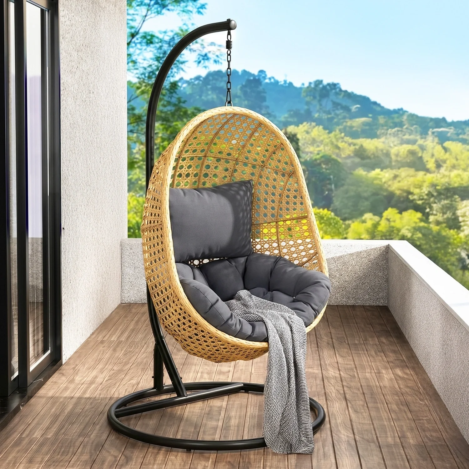 Hanging Egg Swing Chair (Beige and Dark Grey) - Image 8