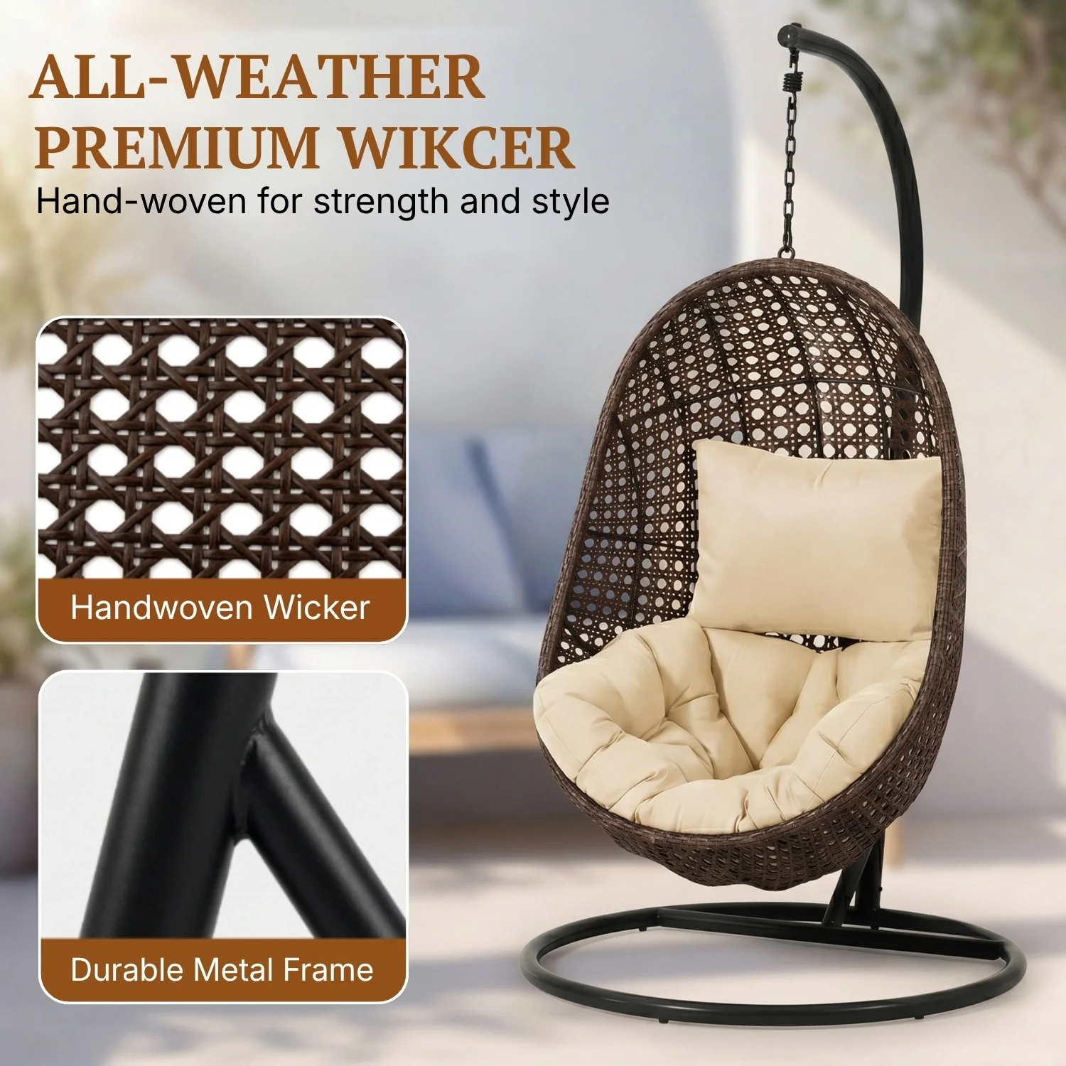 Hanging Egg Swing Chair (Dark Brown and Cream) - Image 3
