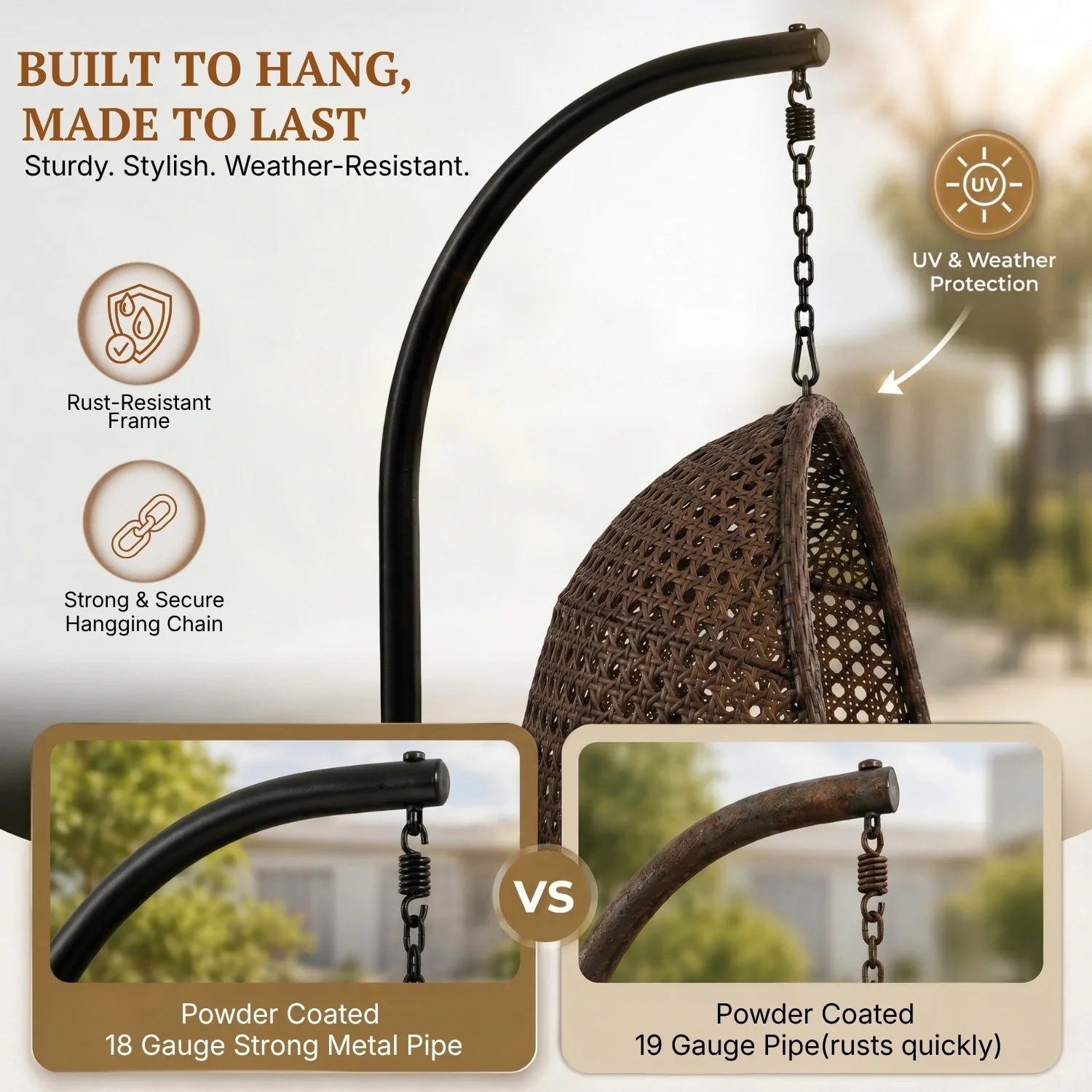 Hanging Egg Swing Chair (Dark Brown and Cream) - Image 4