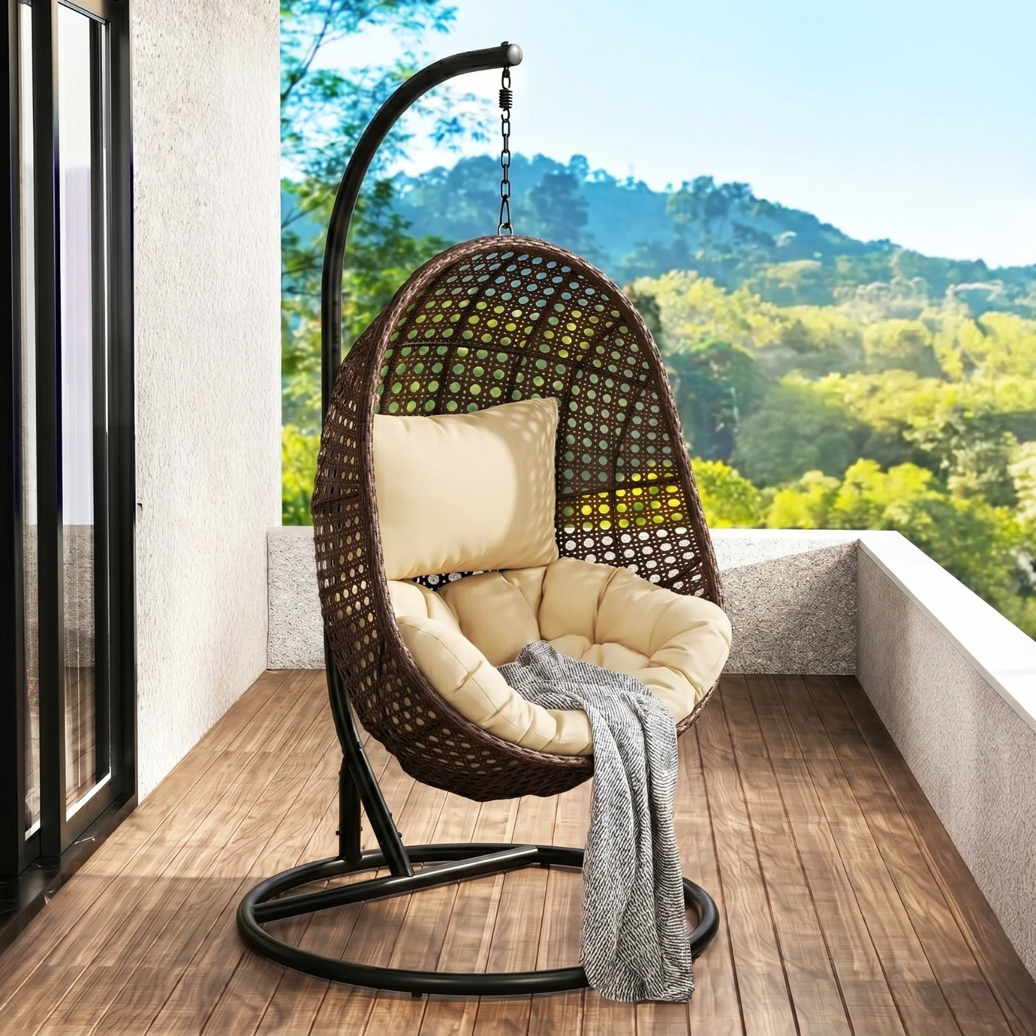 Hanging Egg Swing Chair (Dark Brown and Cream) - Image 8