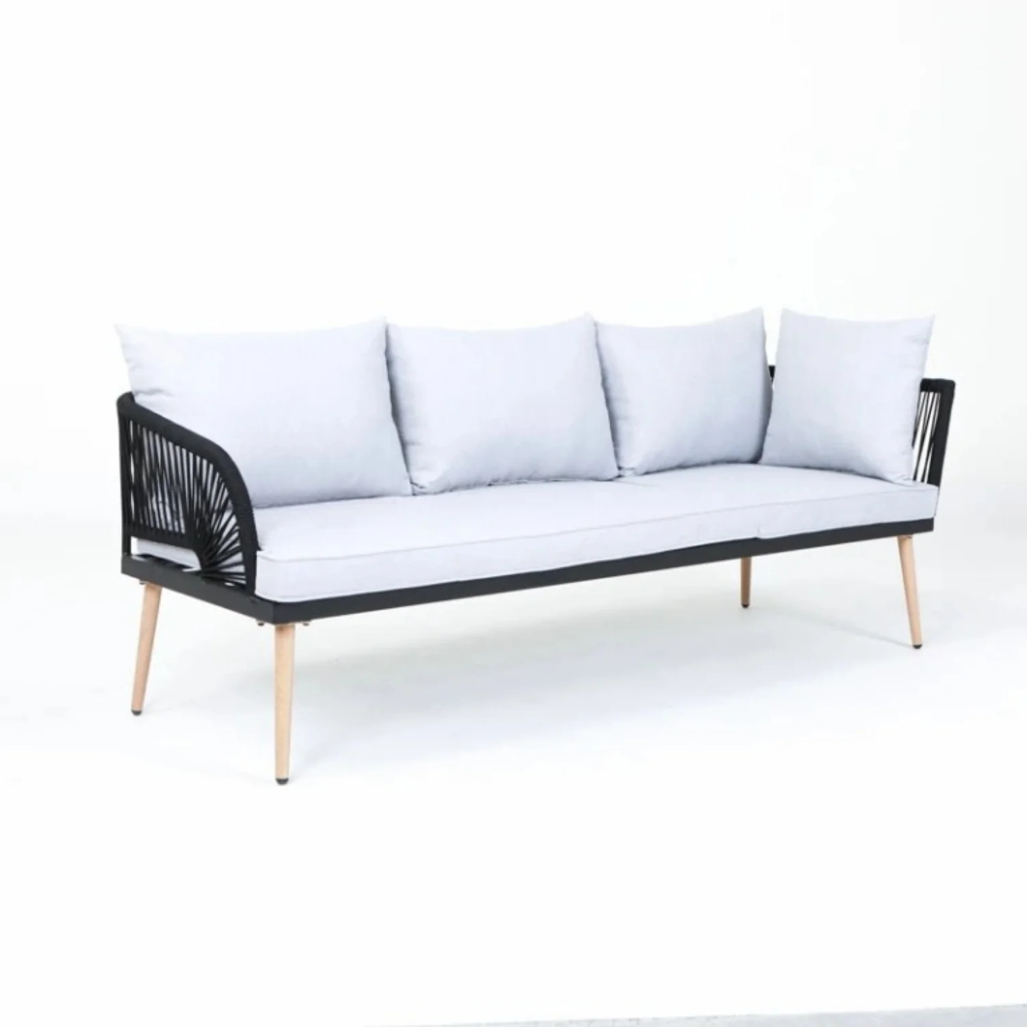 L-Shape 5 Seater Outdoor Patio Rope Conversation Set with Table - Image 3