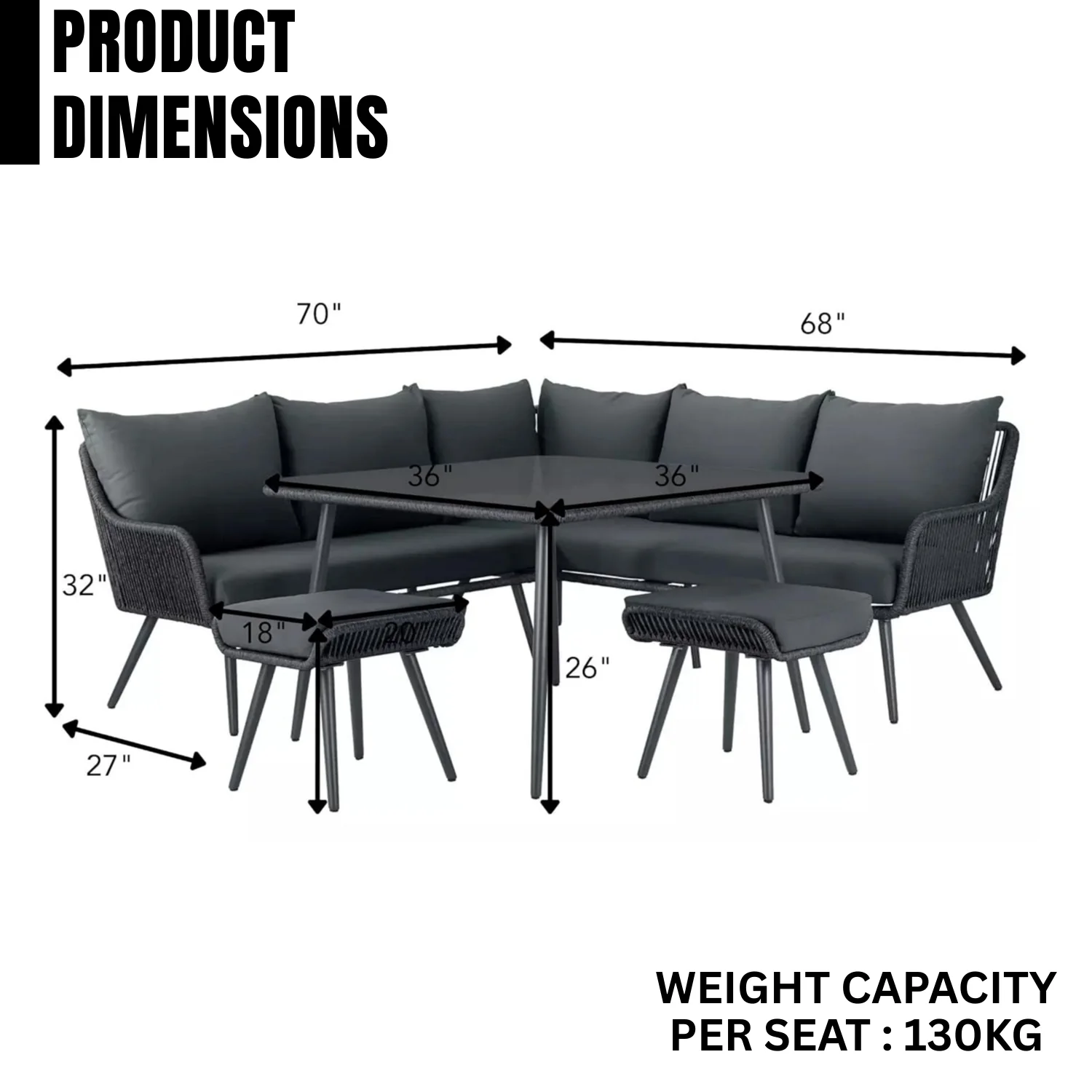 L-Shape Outdoor Rope Sofa Set - Image 2