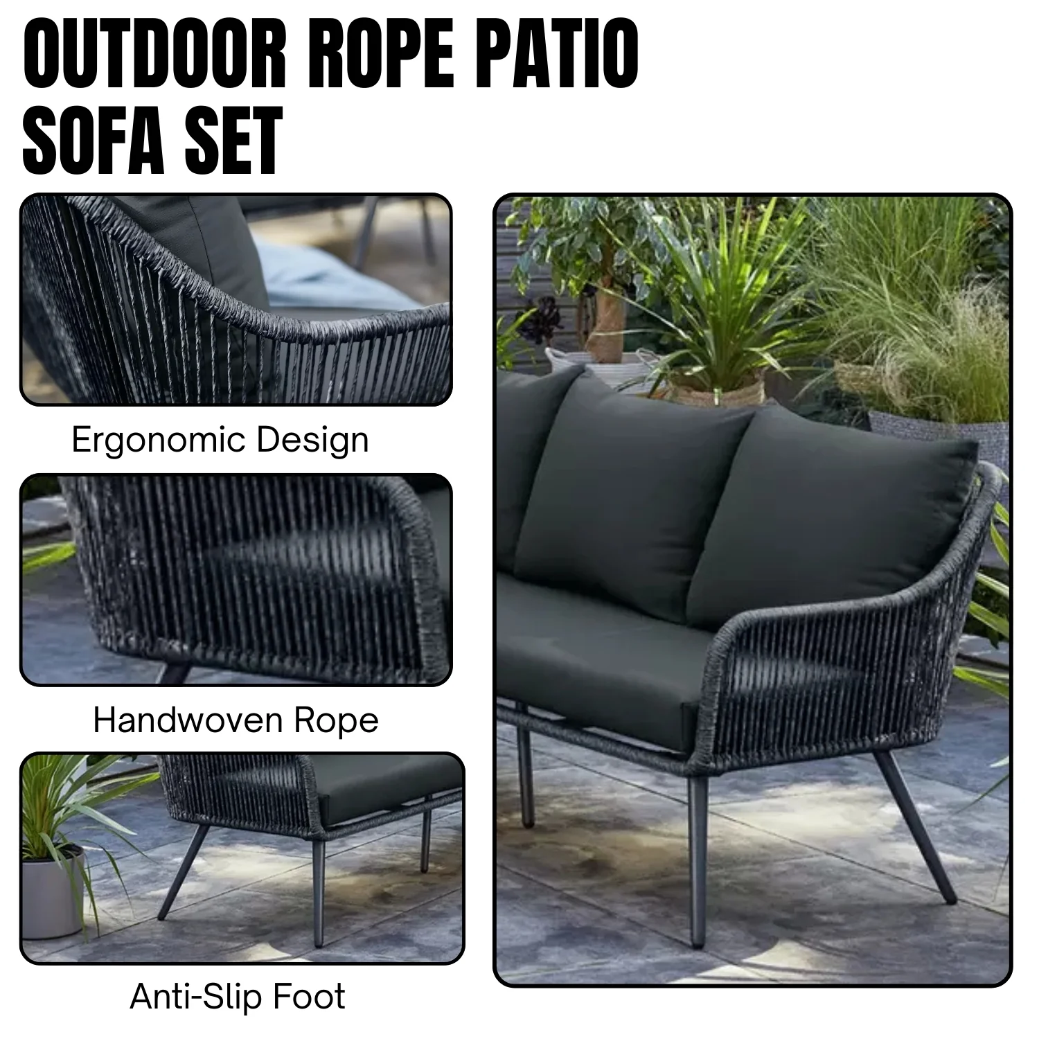L-Shape Outdoor Rope Sofa Set - Image 4