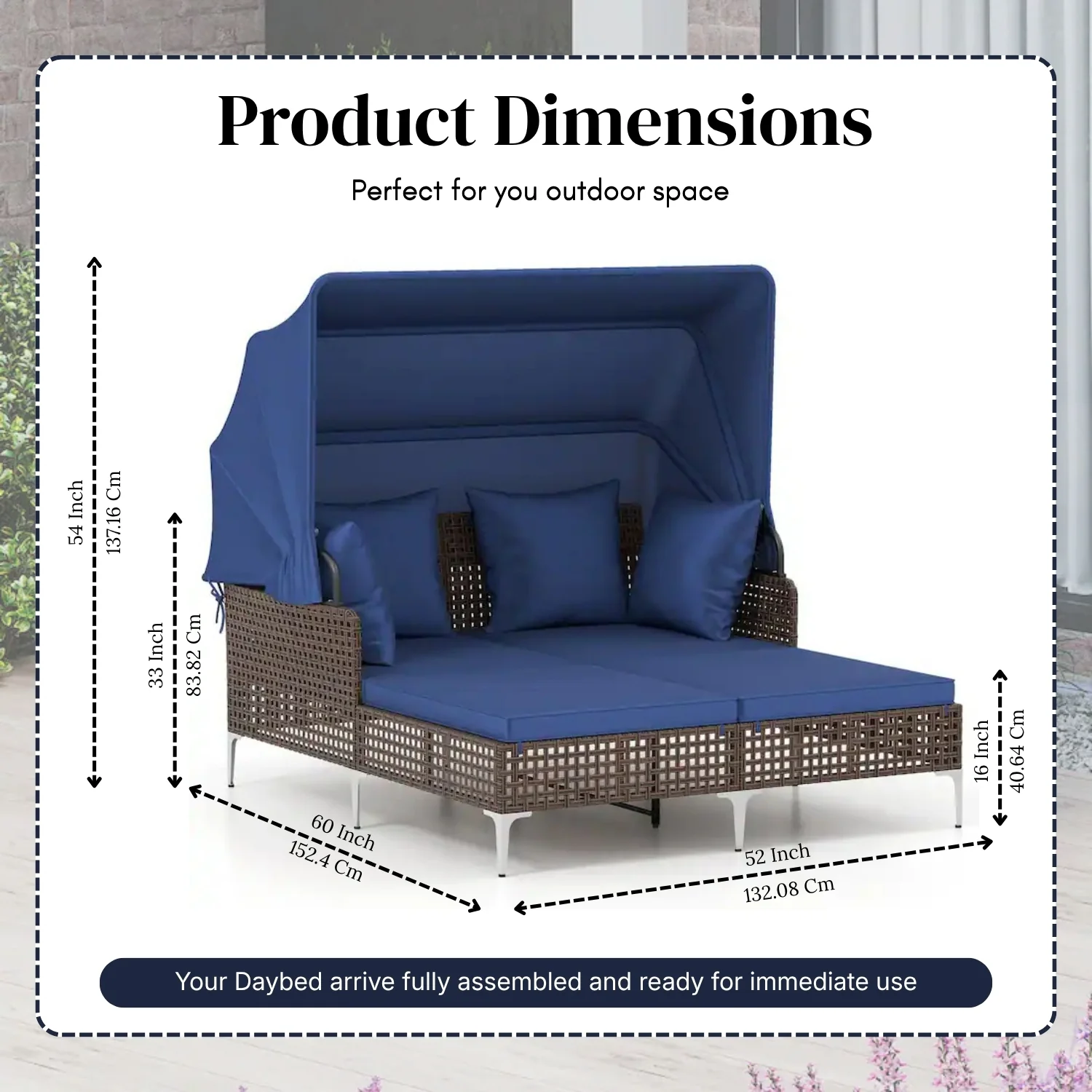 Luxury Outdoor Rattan Wicker Daybed with Canopy & Cushions - Image 2