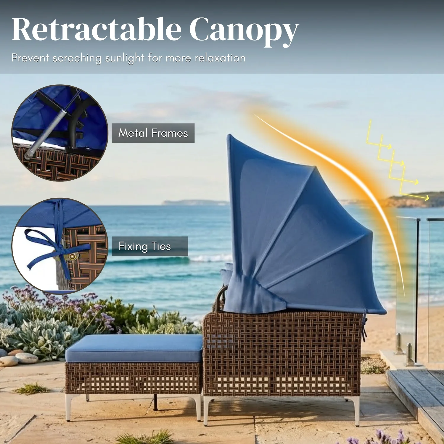 Luxury Outdoor Rattan Wicker Daybed with Canopy & Cushions - Image 6