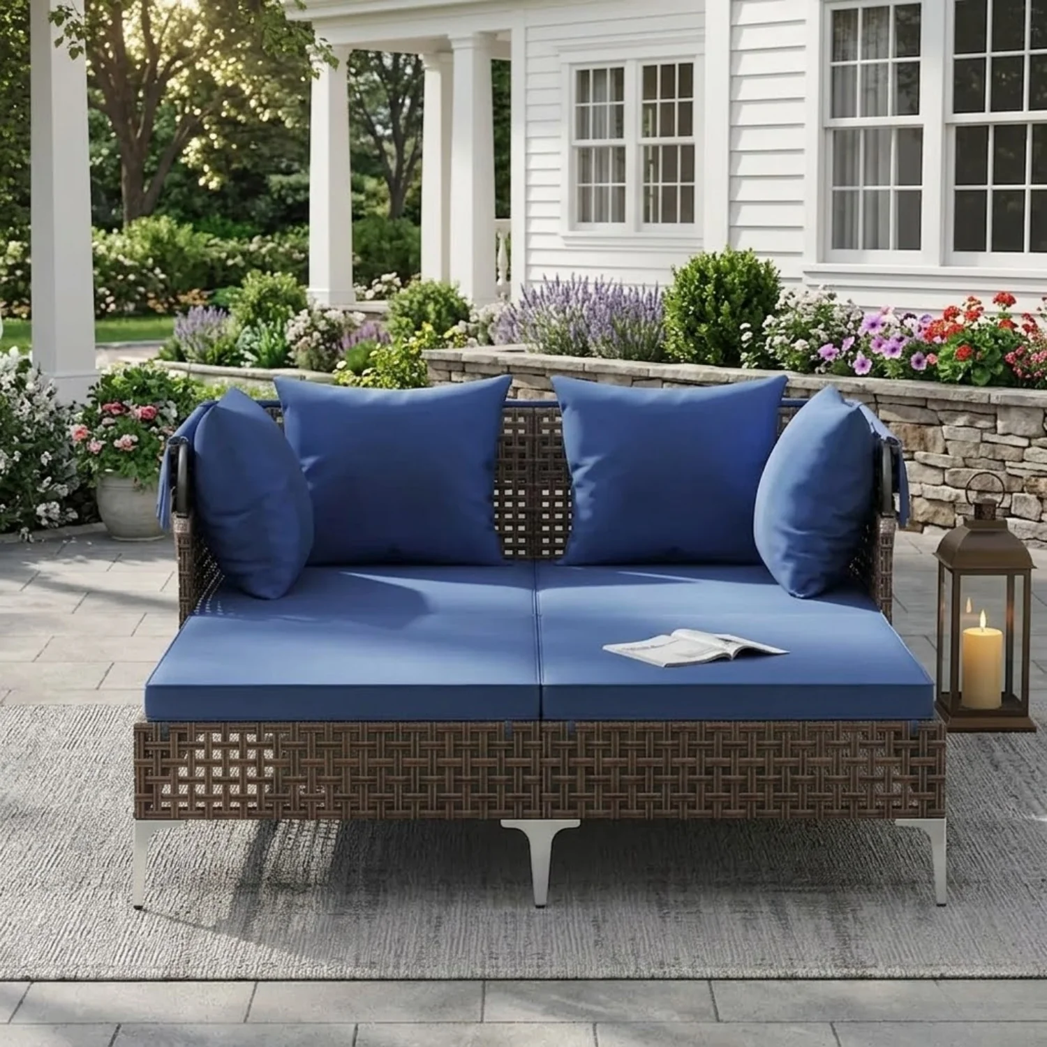 Luxury Outdoor Rattan Wicker Daybed with Canopy & Cushions - Image 8
