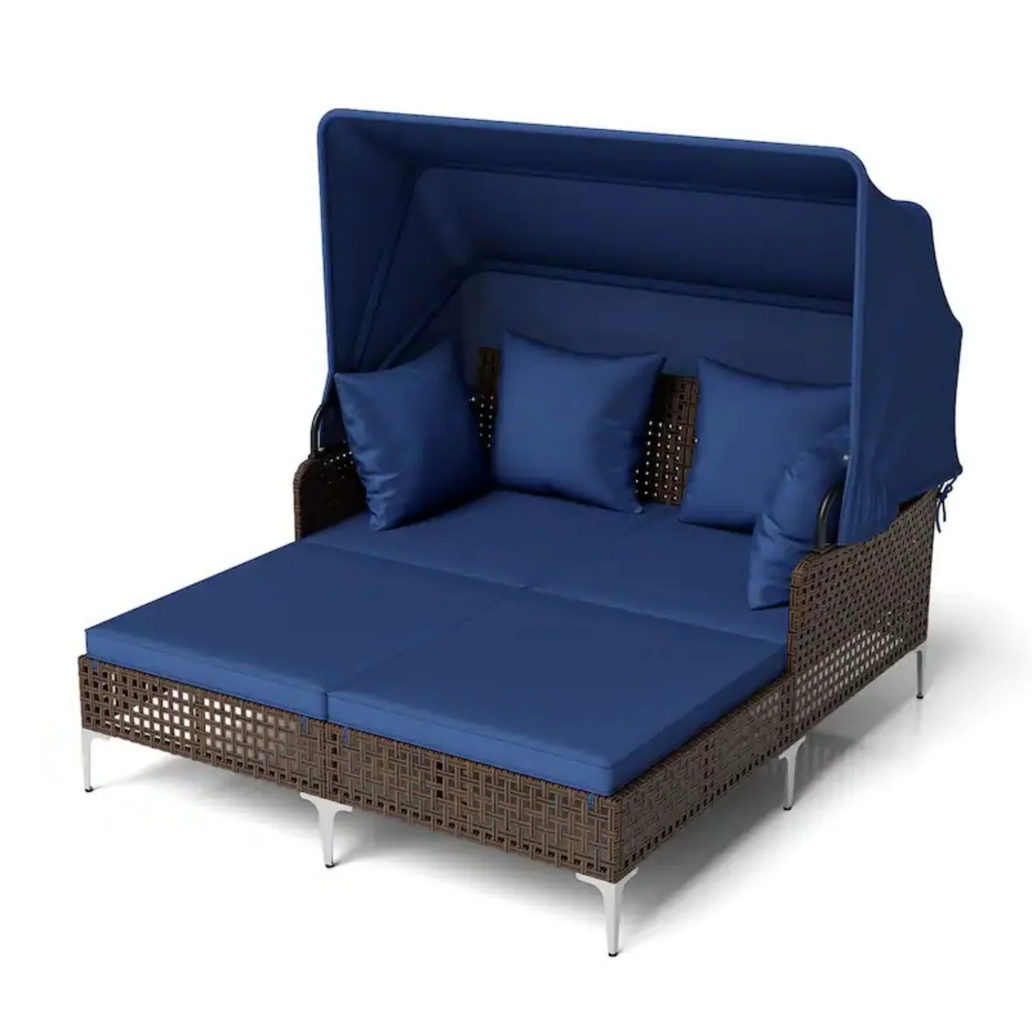 Luxury Outdoor Rattan Wicker Daybed with Canopy & Cushions - Image 9