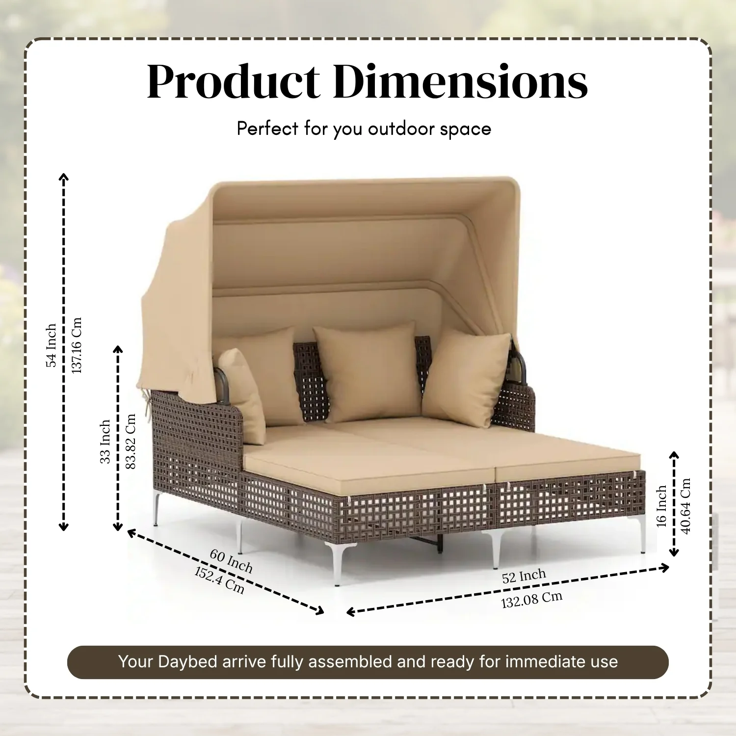 Luxury Outdoor Rattan Wicker Daybed with Canopy & Cushions - Image 2