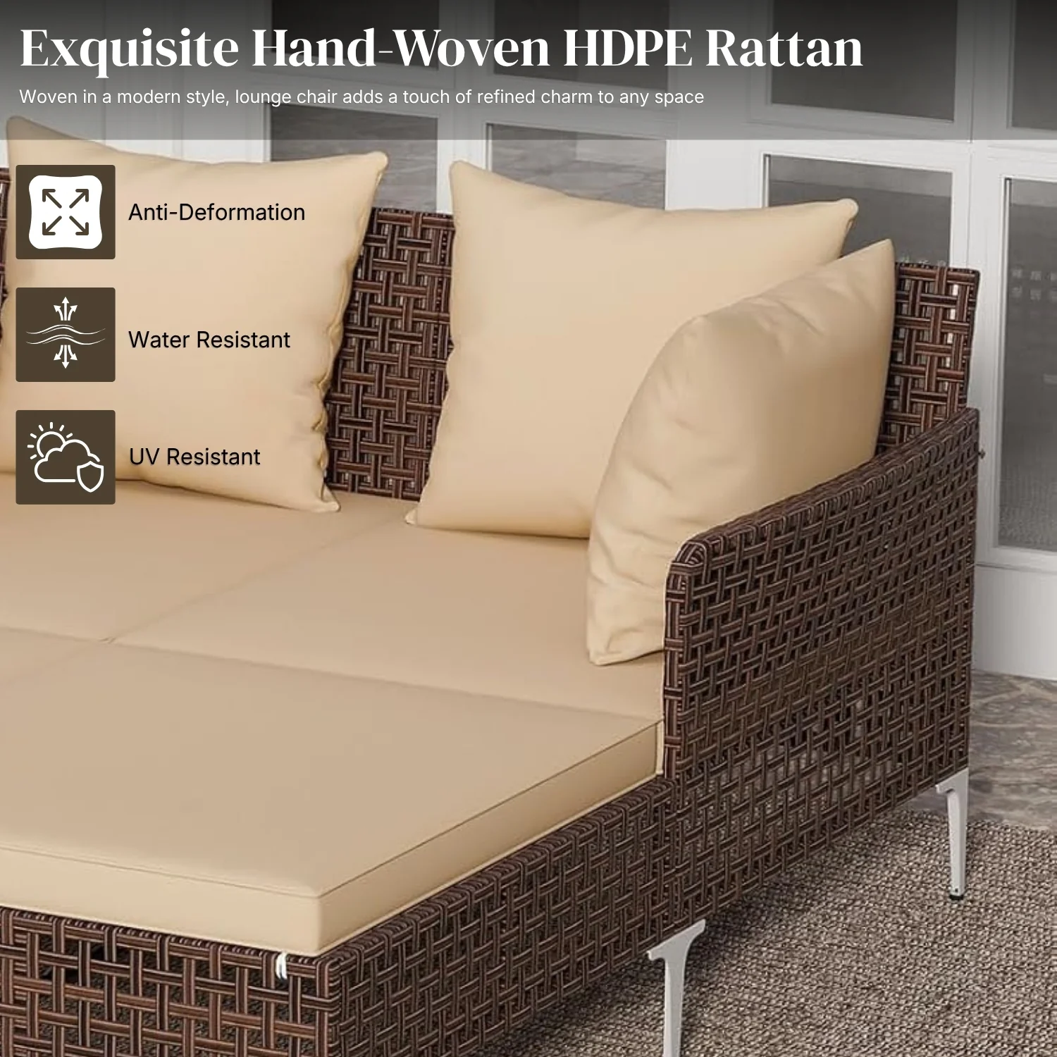 Luxury Outdoor Rattan Wicker Daybed with Canopy & Cushions - Image 3