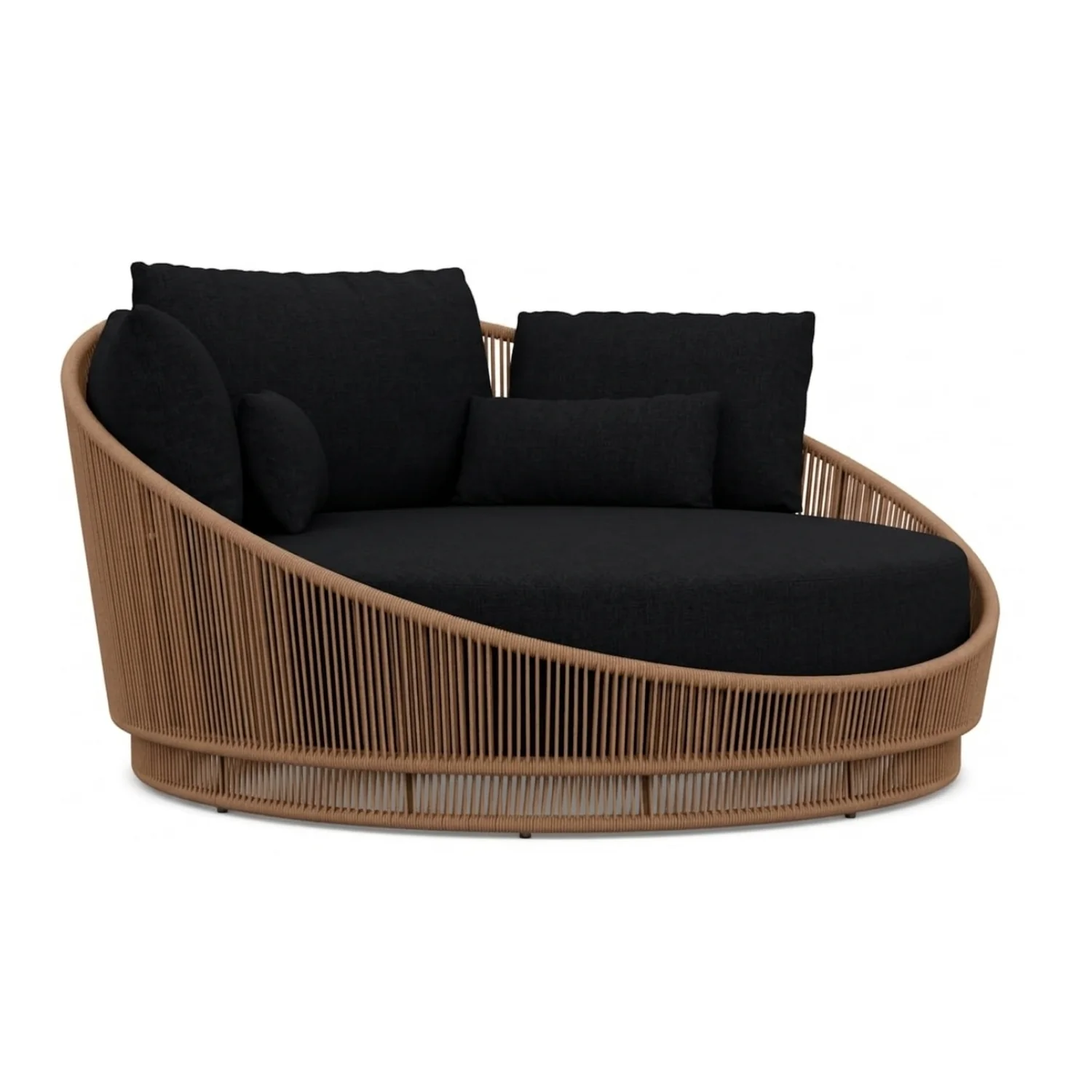 Modern Curved Patio Outdoor Rope Daybed (Beige & Black) - Image 7