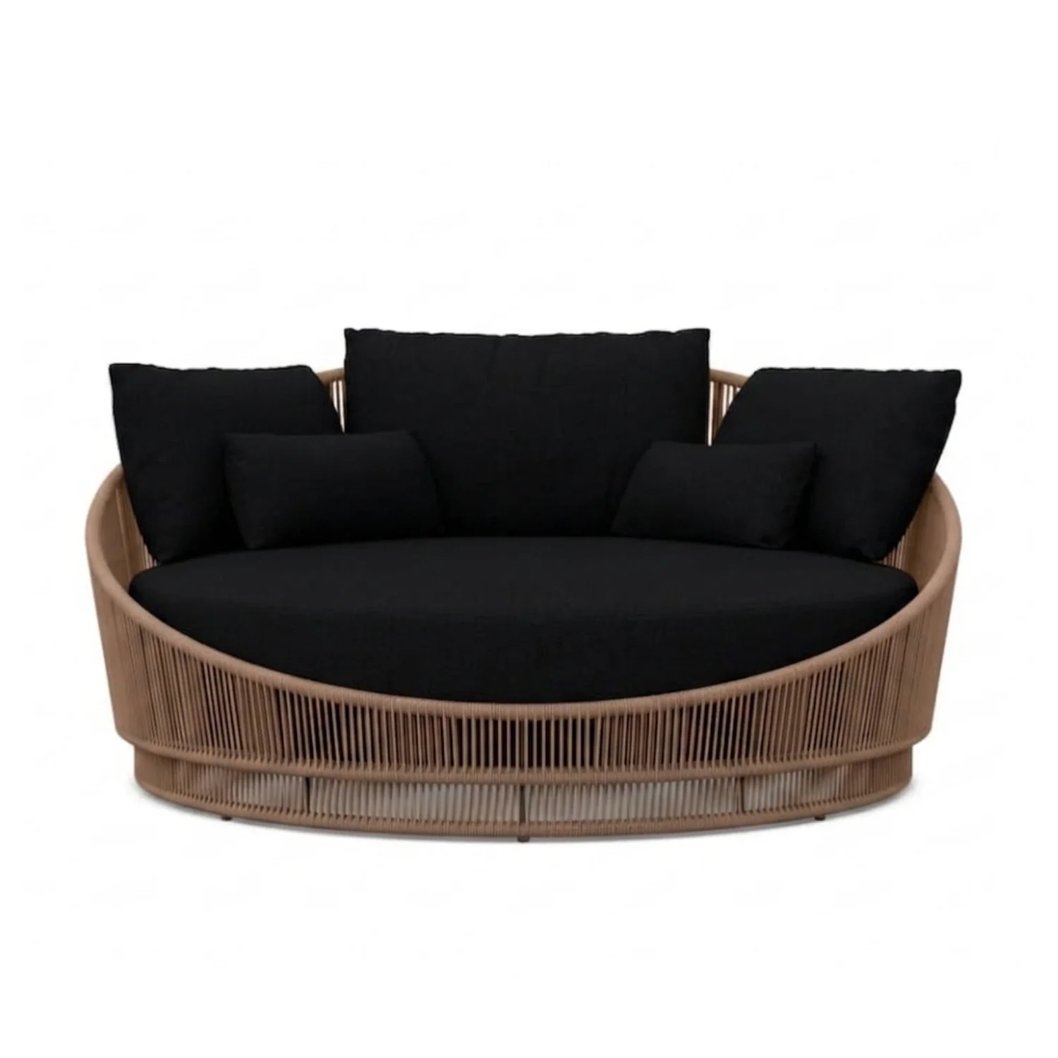 Modern Curved Patio Outdoor Rope Daybed (Beige & Black) - Image 8