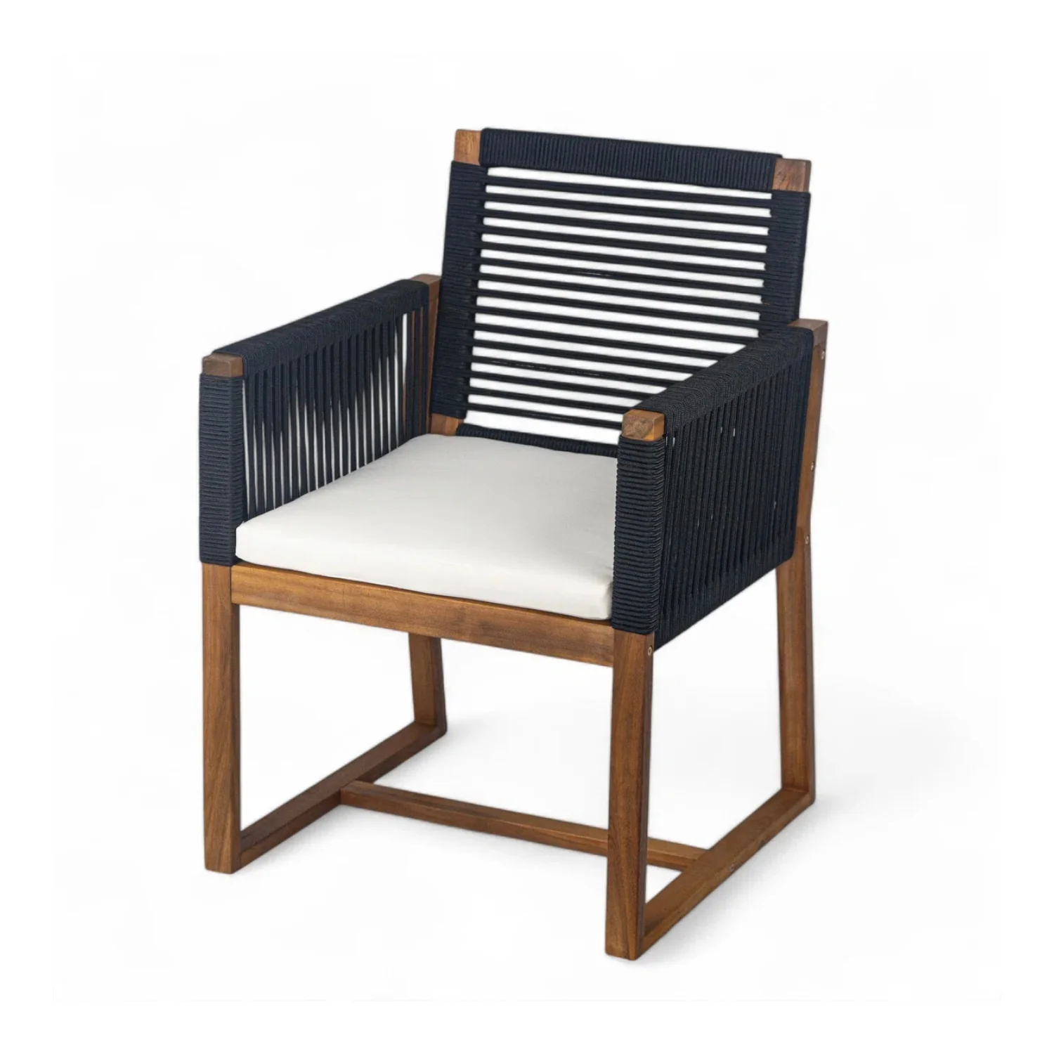 Modern Outdoor Rope Dining Chairs Set of 2 (Black & White) - Image 7