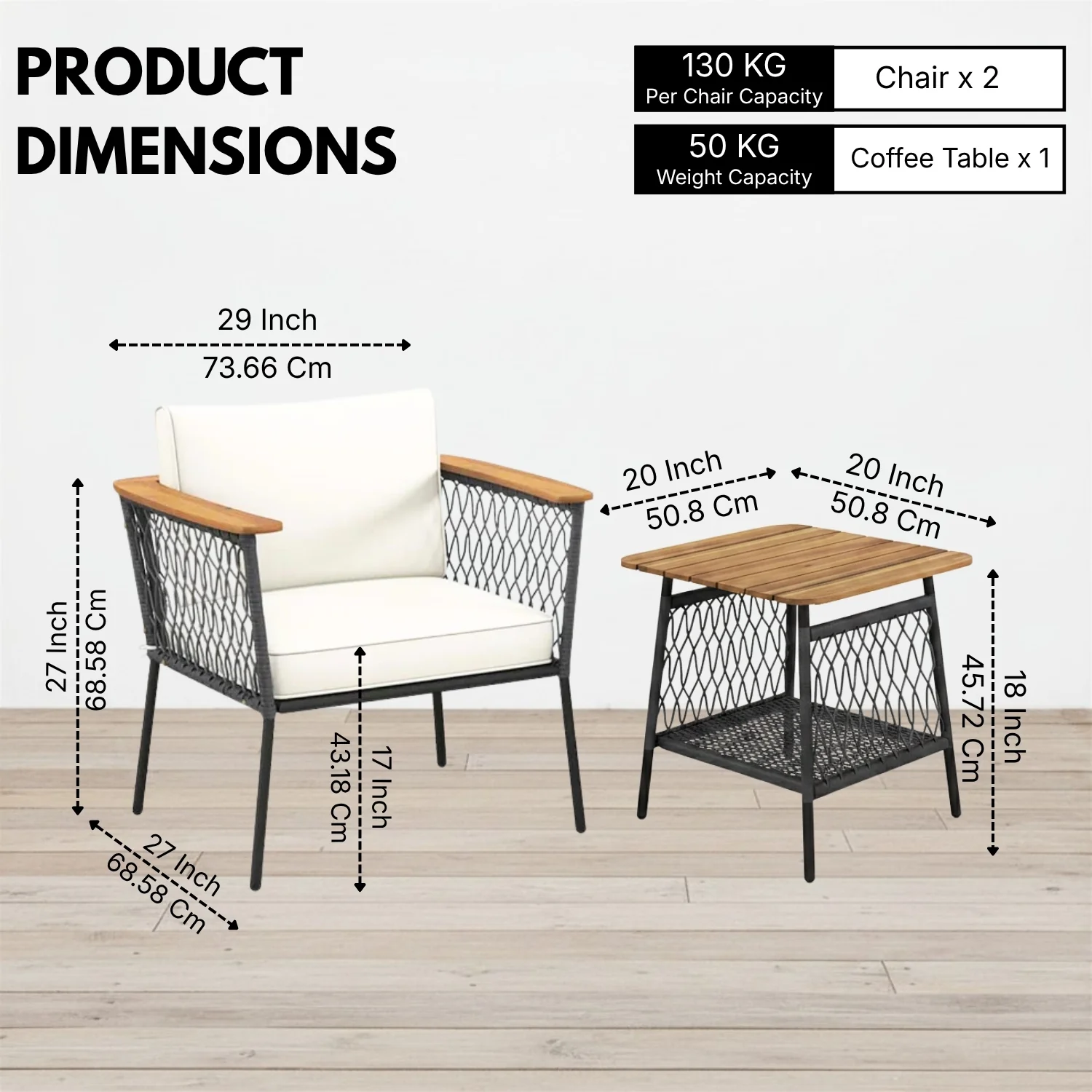 Modern Outdoor Wicker Patio Chair Set with 2-Tier Wooden Top Table - Image 2