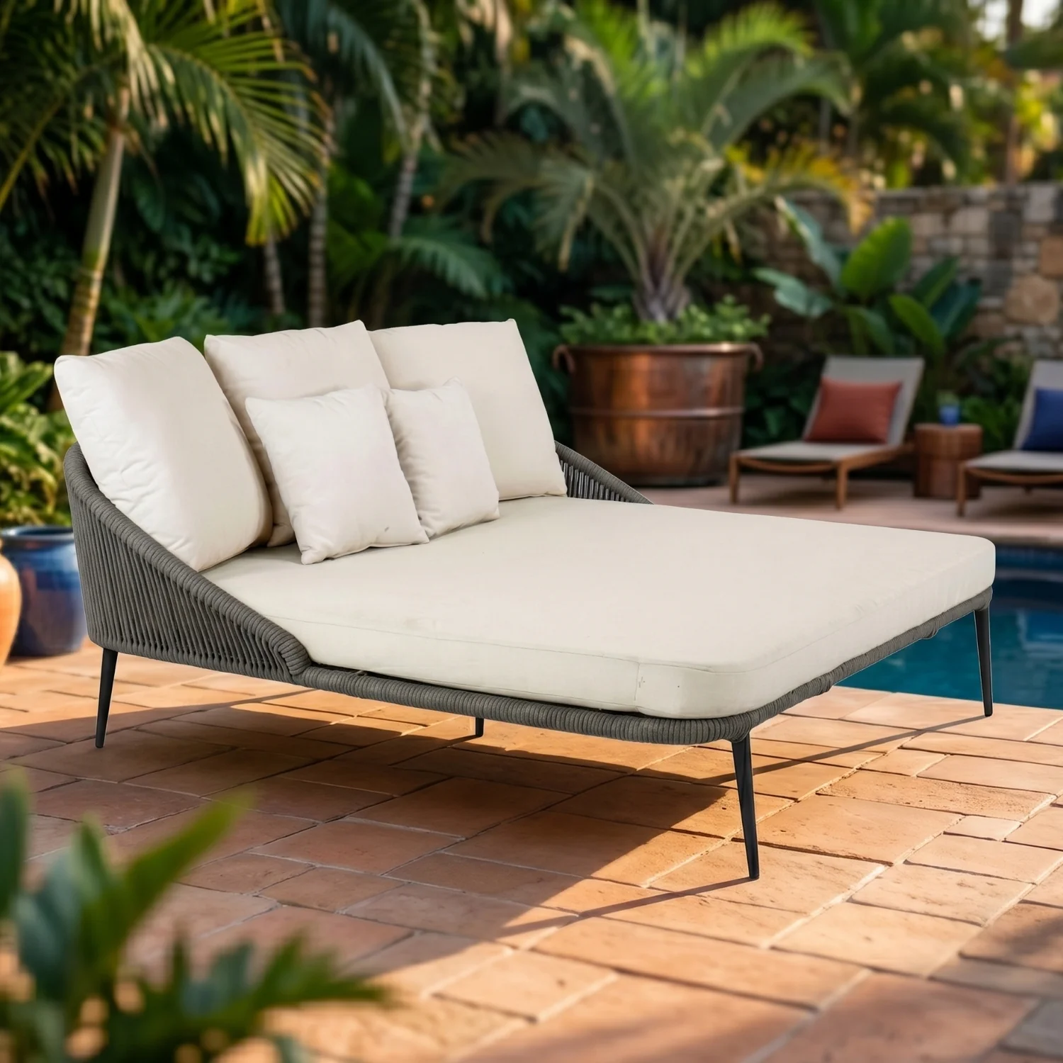 Modern Patio Outdoor Rope Daybed (Grey & Off-White)