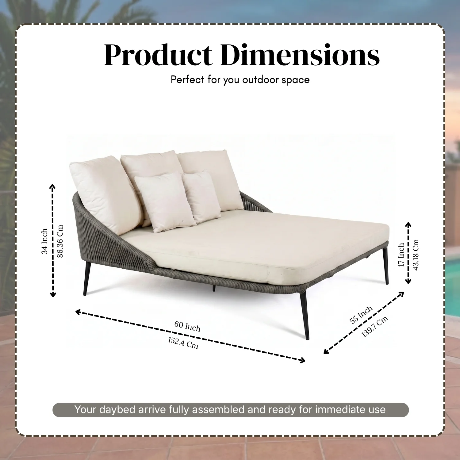 Modern Patio Outdoor Rope Daybed (Grey & Off-White) - Image 2