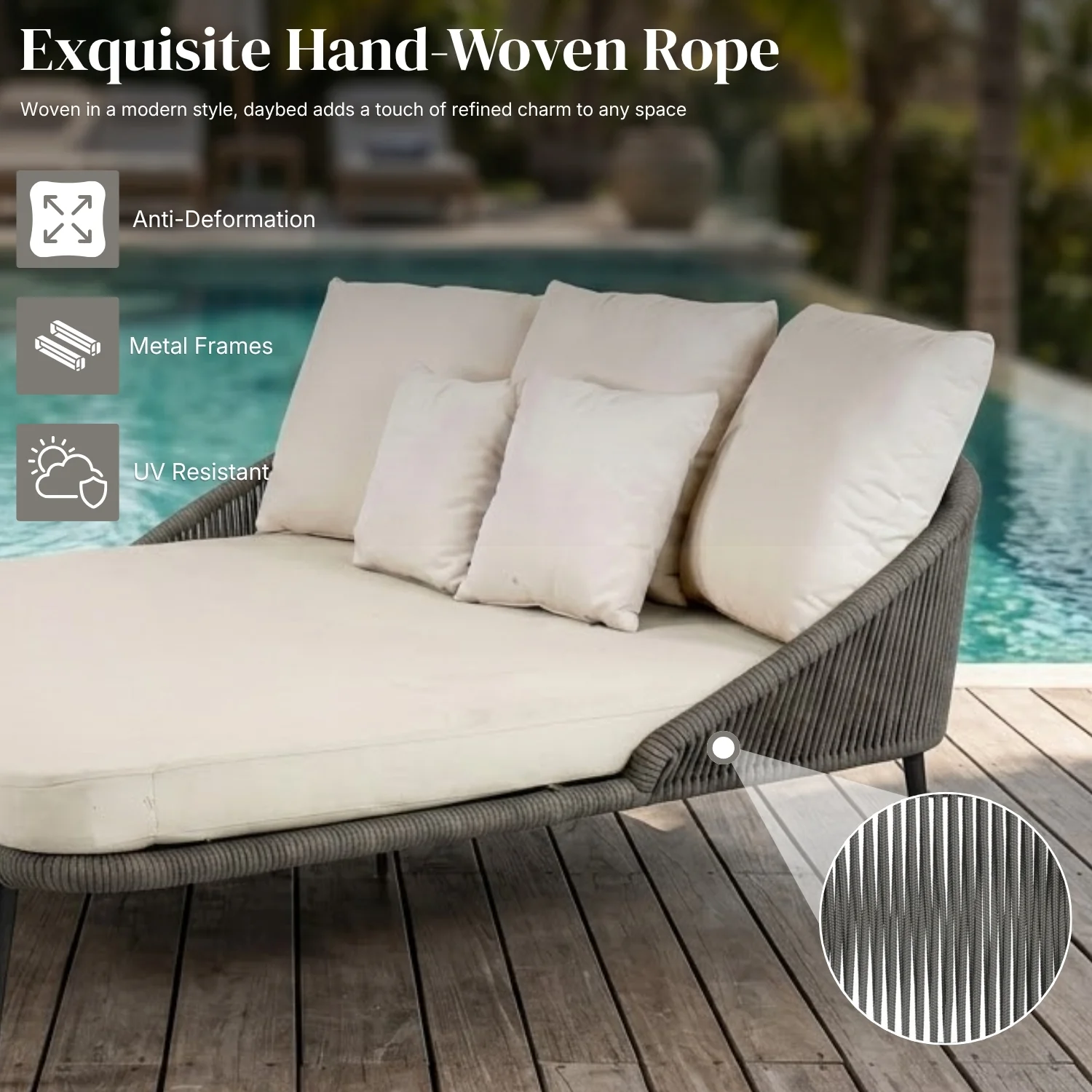 Modern Patio Outdoor Rope Daybed (Grey & Off-White) - Image 3