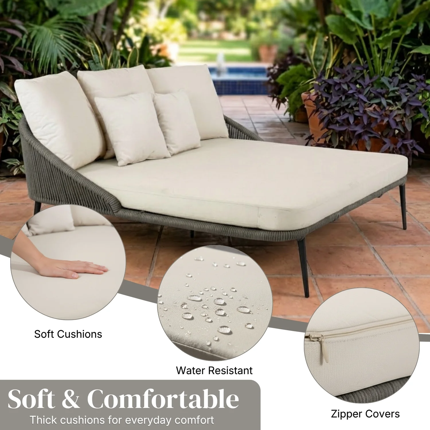 Modern Patio Outdoor Rope Daybed (Grey & Off-White) - Image 5