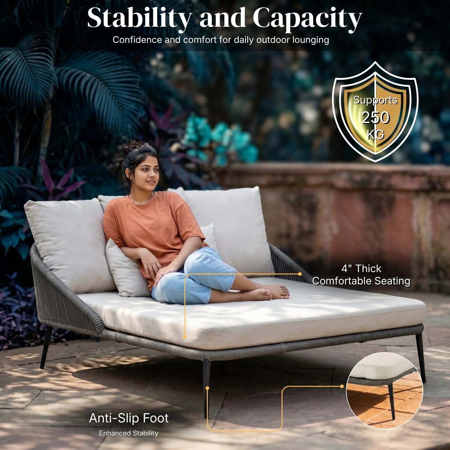 Modern Patio Outdoor Rope Daybed (Grey & Off-White) - Image 6