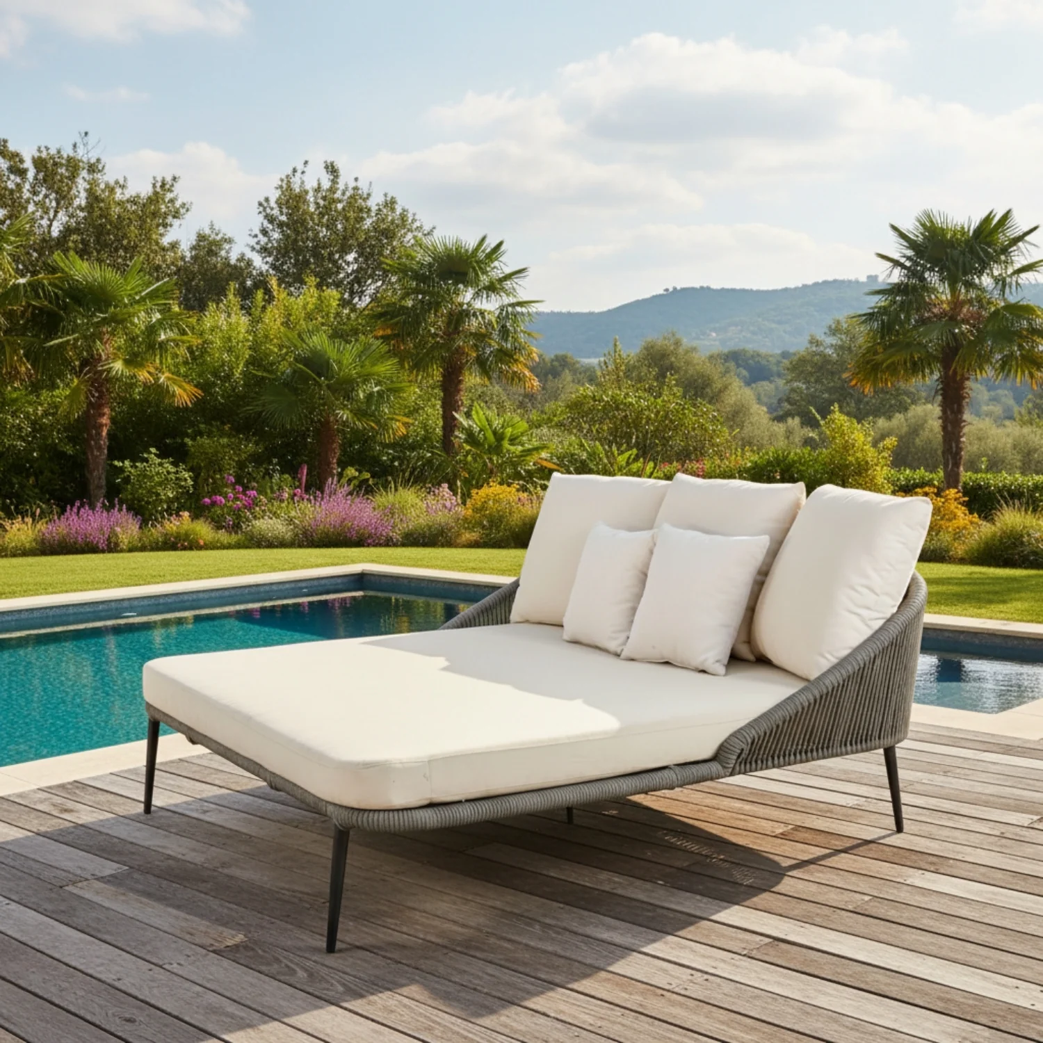 Modern Patio Outdoor Rope Daybed (Grey & Off-White) - Image 8