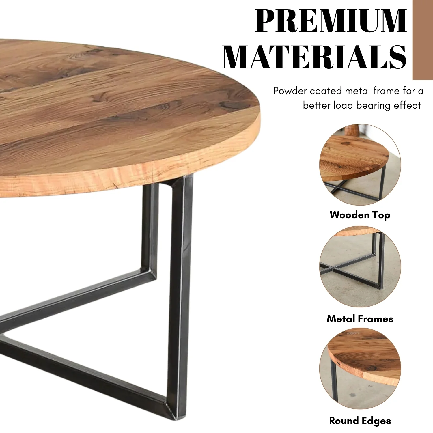 Sheesham Wood Top Round Coffee Table - Image 6