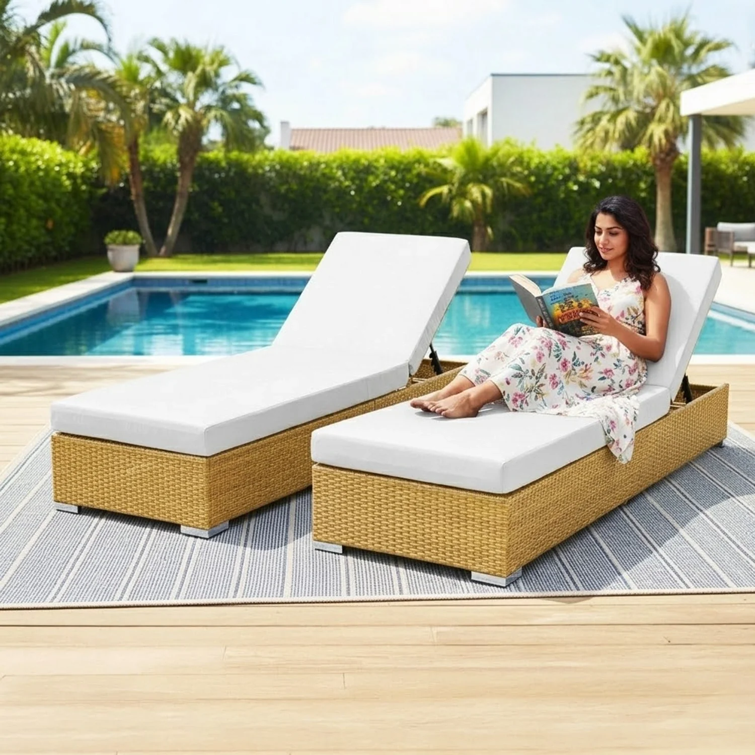 Outdoor 2-Piece Chaise Lounge Chair with Adjustable Settings and Cushions - Image 6
