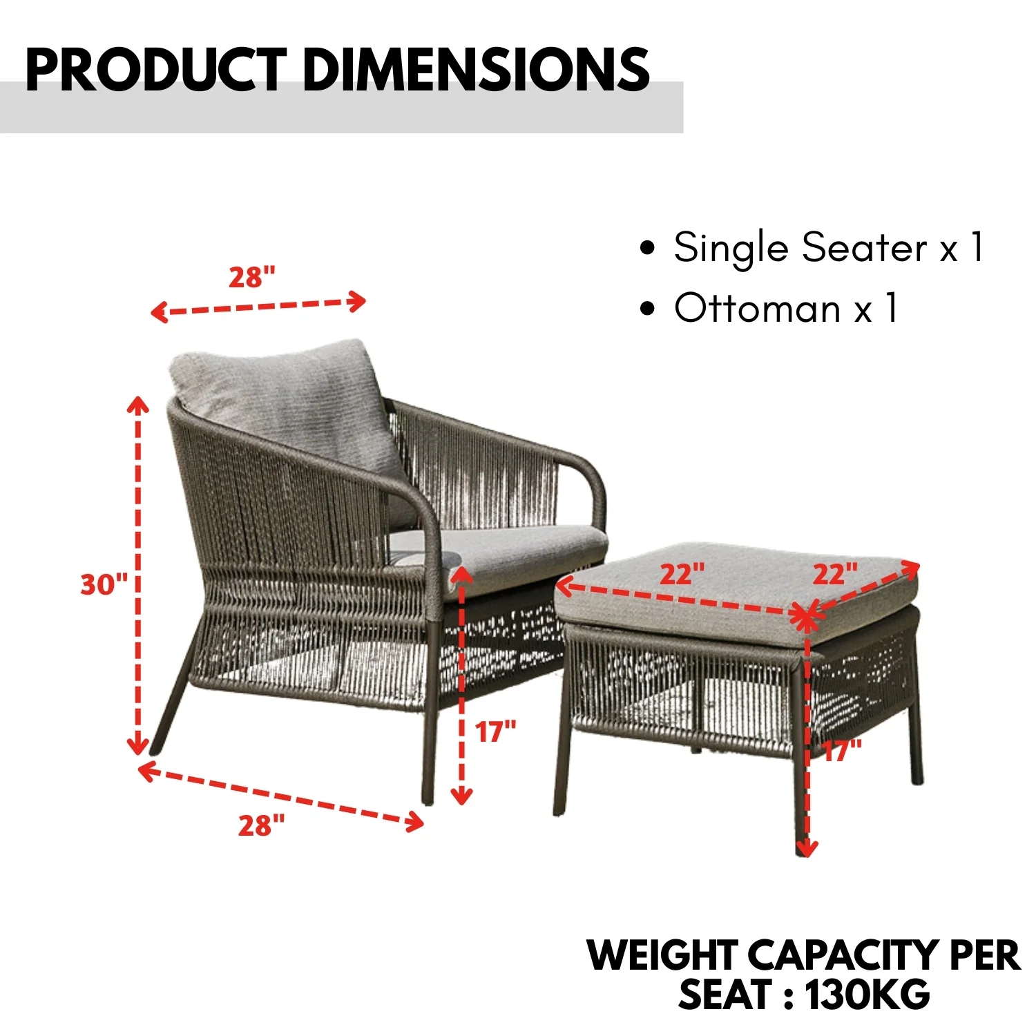 Outdoor 2 Piece Rope Patio Sofa Set (Grey) - Image 2