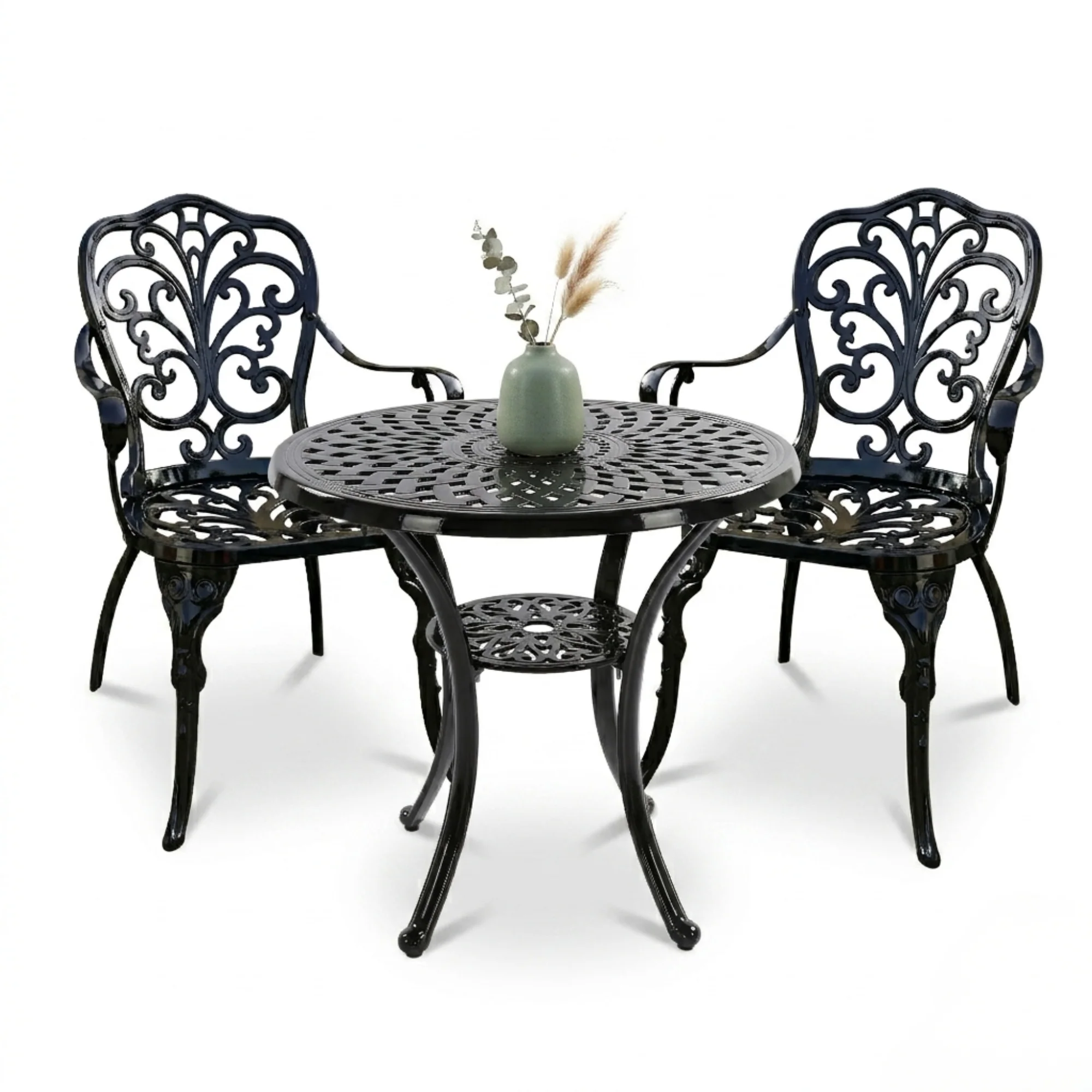 Outdoor 3-Piece Cast Aluminum Bistro Set (Black) - Image 8