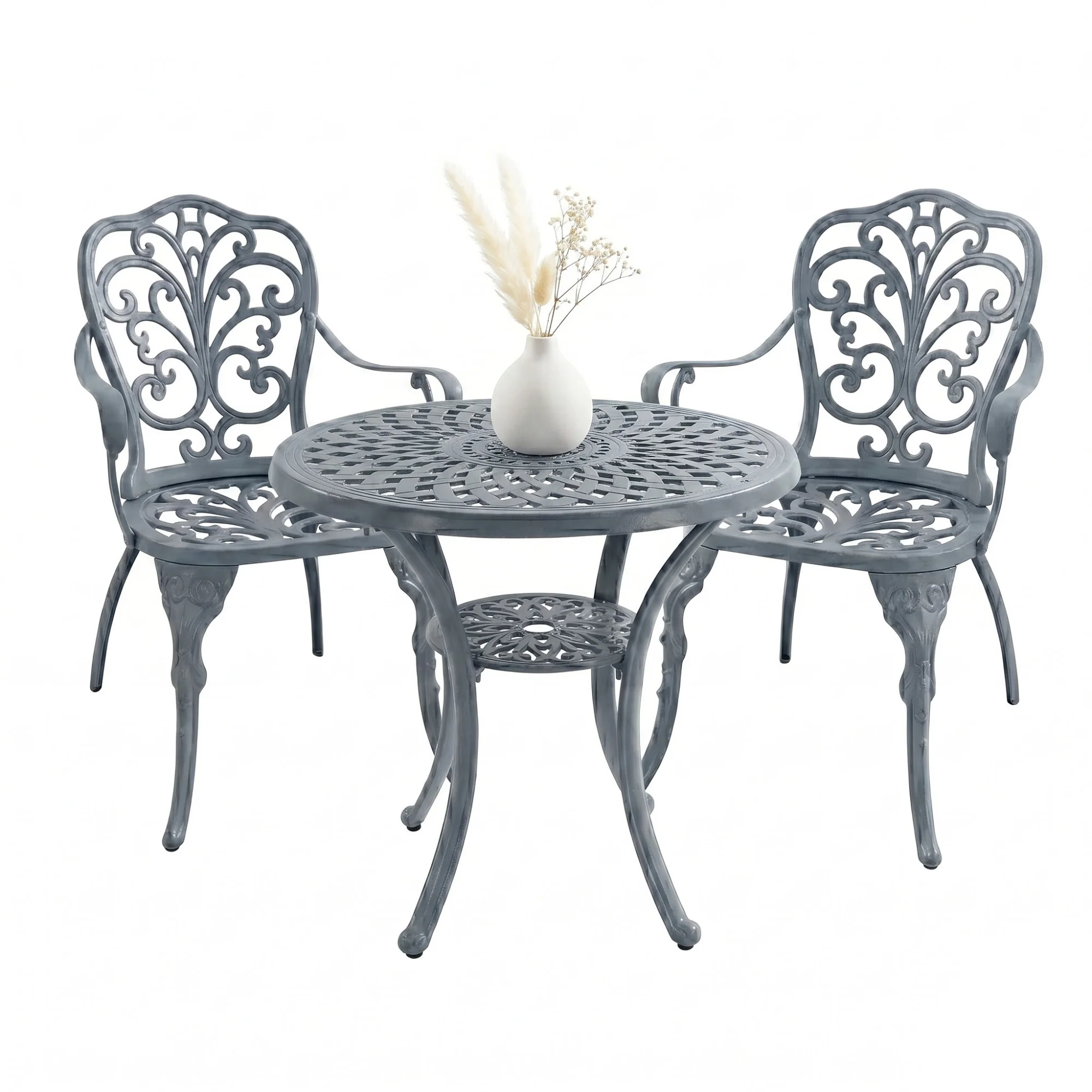 Outdoor 3-Piece Cast Aluminum Bistro Set (Grey) - Image 8