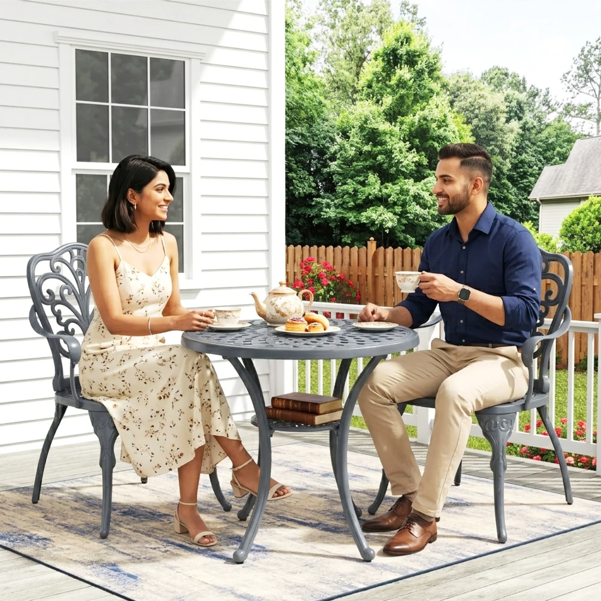 Outdoor 3-Piece Cast Aluminum Bistro Set (Grey) - Image 9