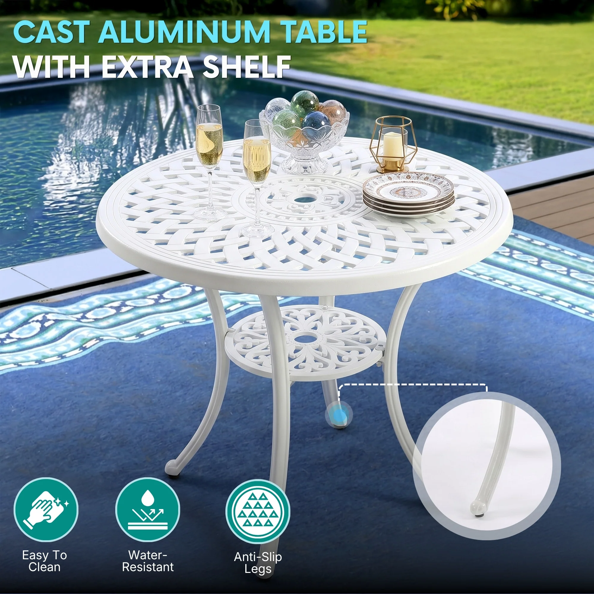 Outdoor 3-Piece Cast Aluminum Bistro Set (White) - Image 6