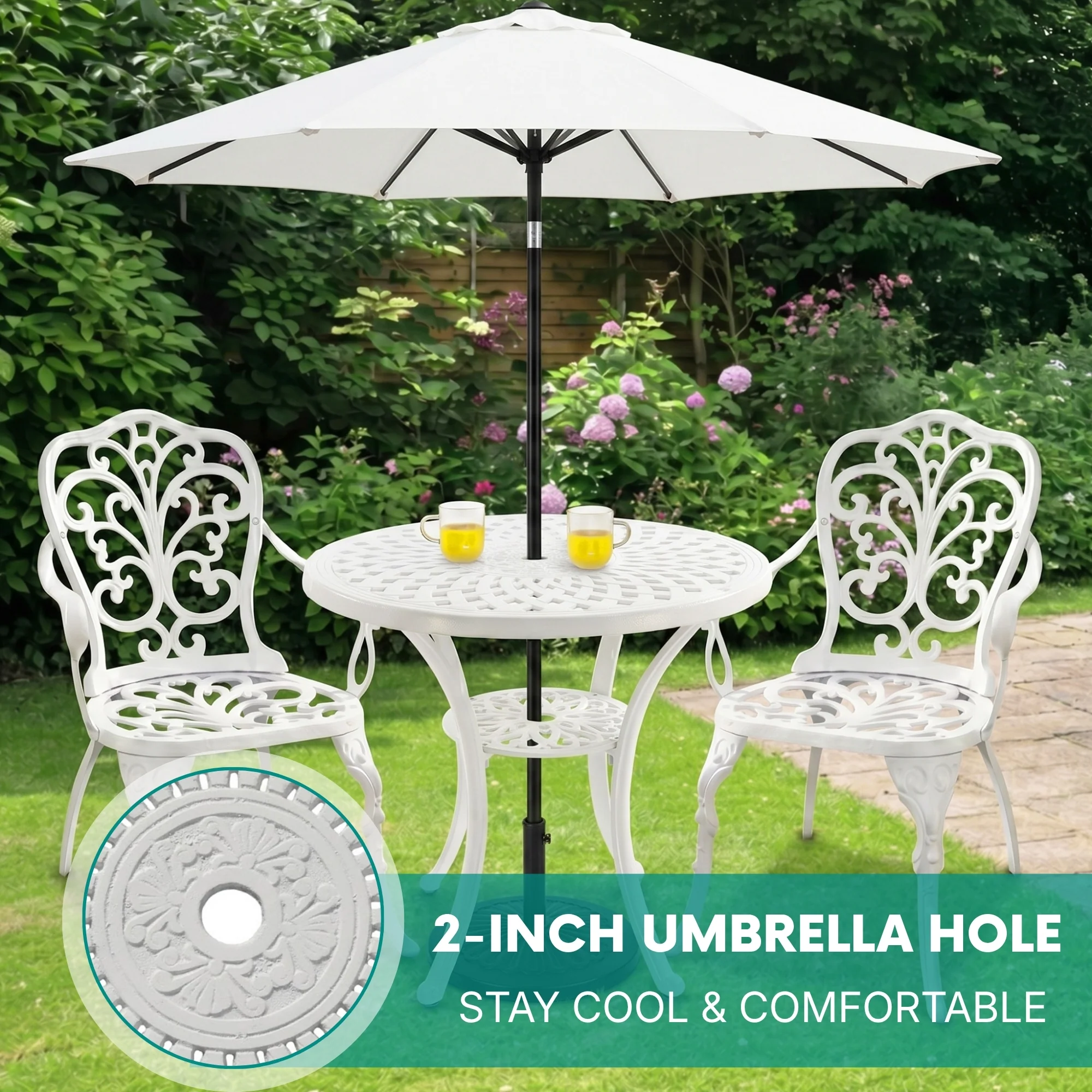 Outdoor 3-Piece Cast Aluminum Bistro Set (White) - Image 7