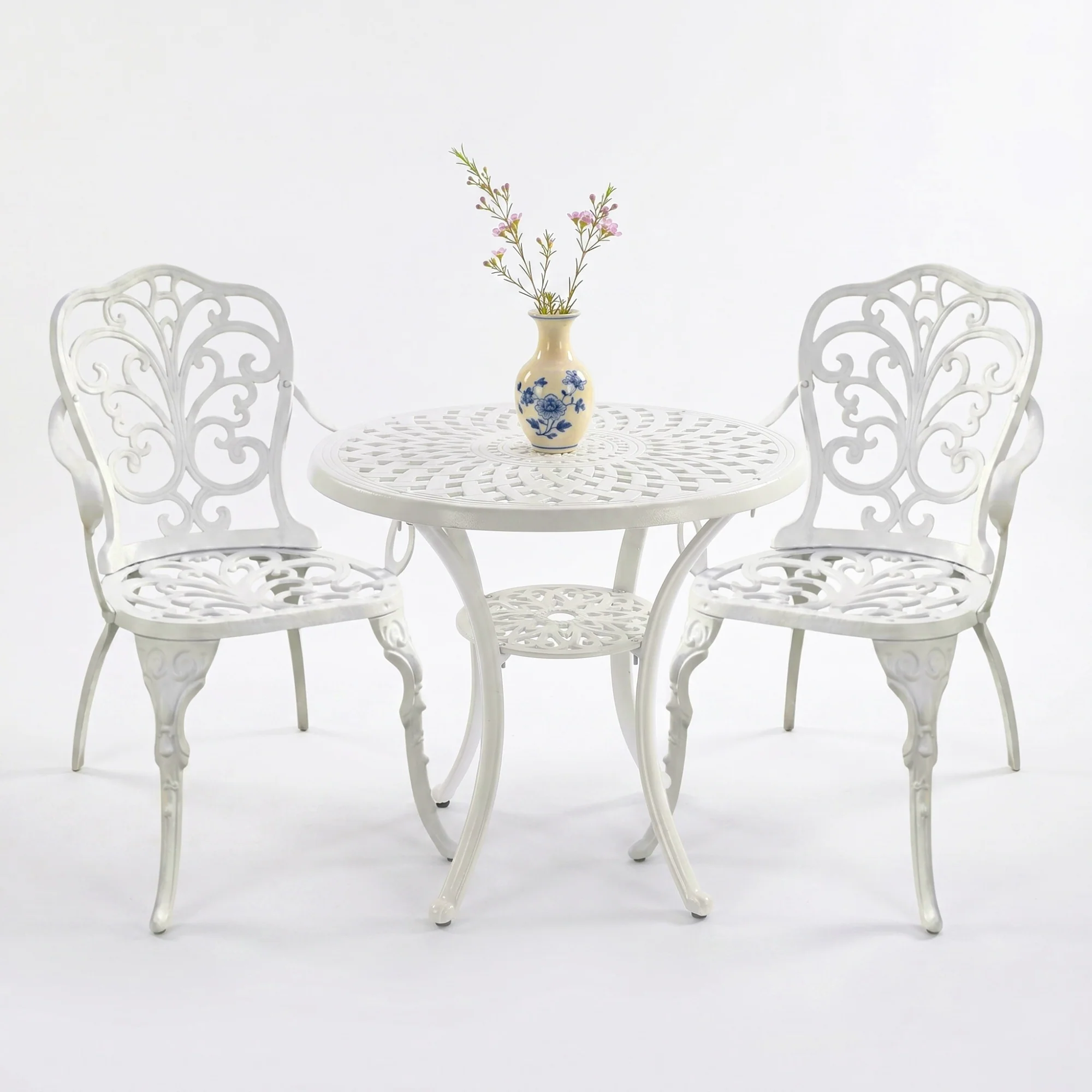 Outdoor 3-Piece Cast Aluminum Bistro Set (White) - Image 8