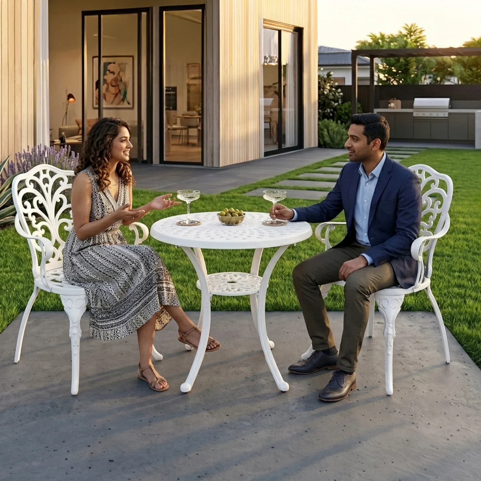 Outdoor 3-Piece Cast Aluminum Bistro Set (White) - Image 9