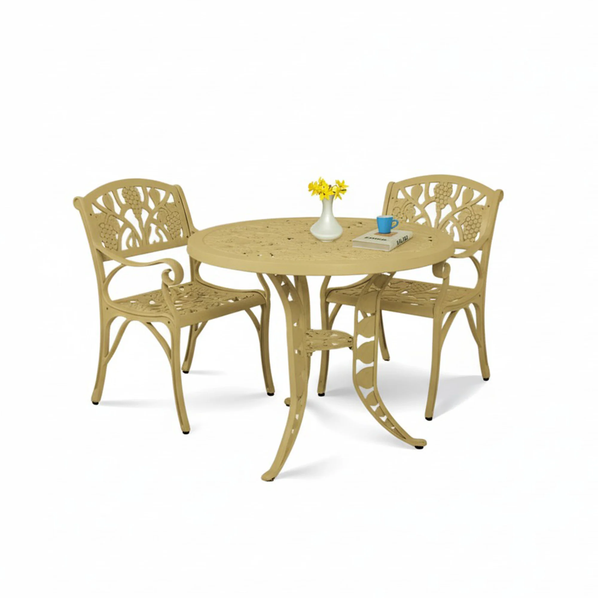 Outdoor 3-Piece Cast Aluminum Patio Bistro Set (Beige) - Image 5