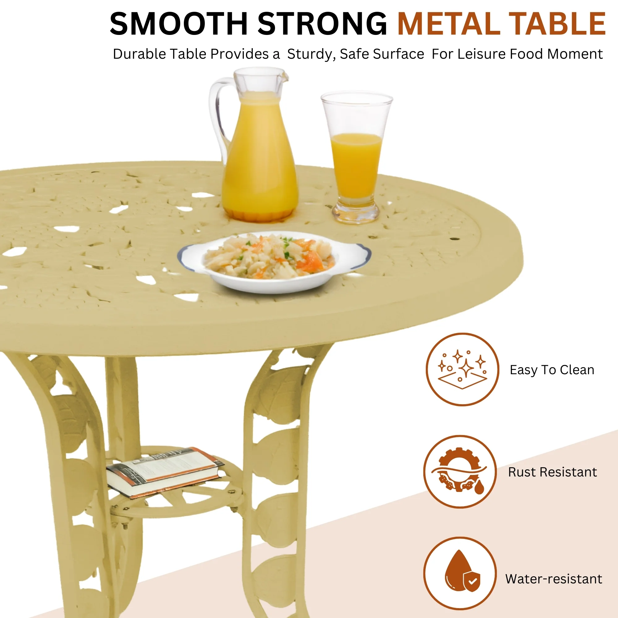 Outdoor 3-Piece Cast Aluminum Patio Bistro Set (Beige) - Image 9