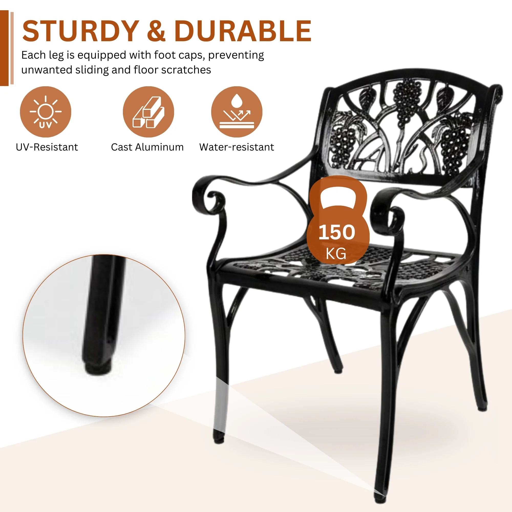 Outdoor 3-Piece Cast Aluminum Patio Bistro Set (Black) - Image 6