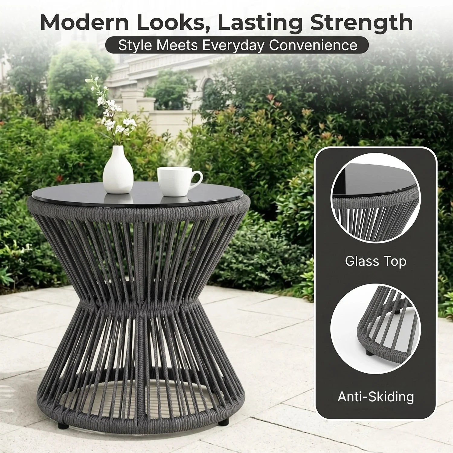 Outdoor 3 Piece Rope Patio Sofa Set (Grey) - Image 8