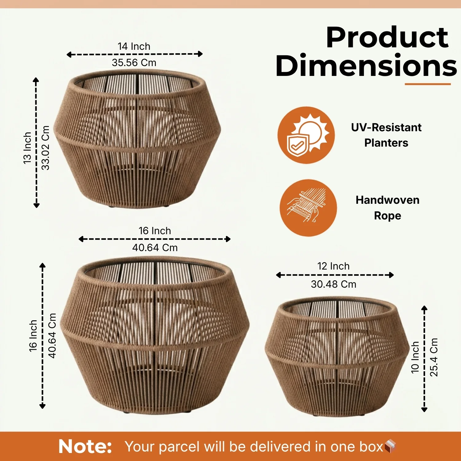 Outdoor 3-Piece Round Rope Planters (Beige) - Image 2