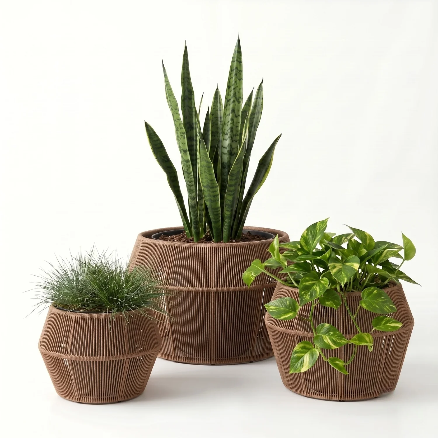 Outdoor 3-Piece Round Rope Planters (Beige) - Image 6
