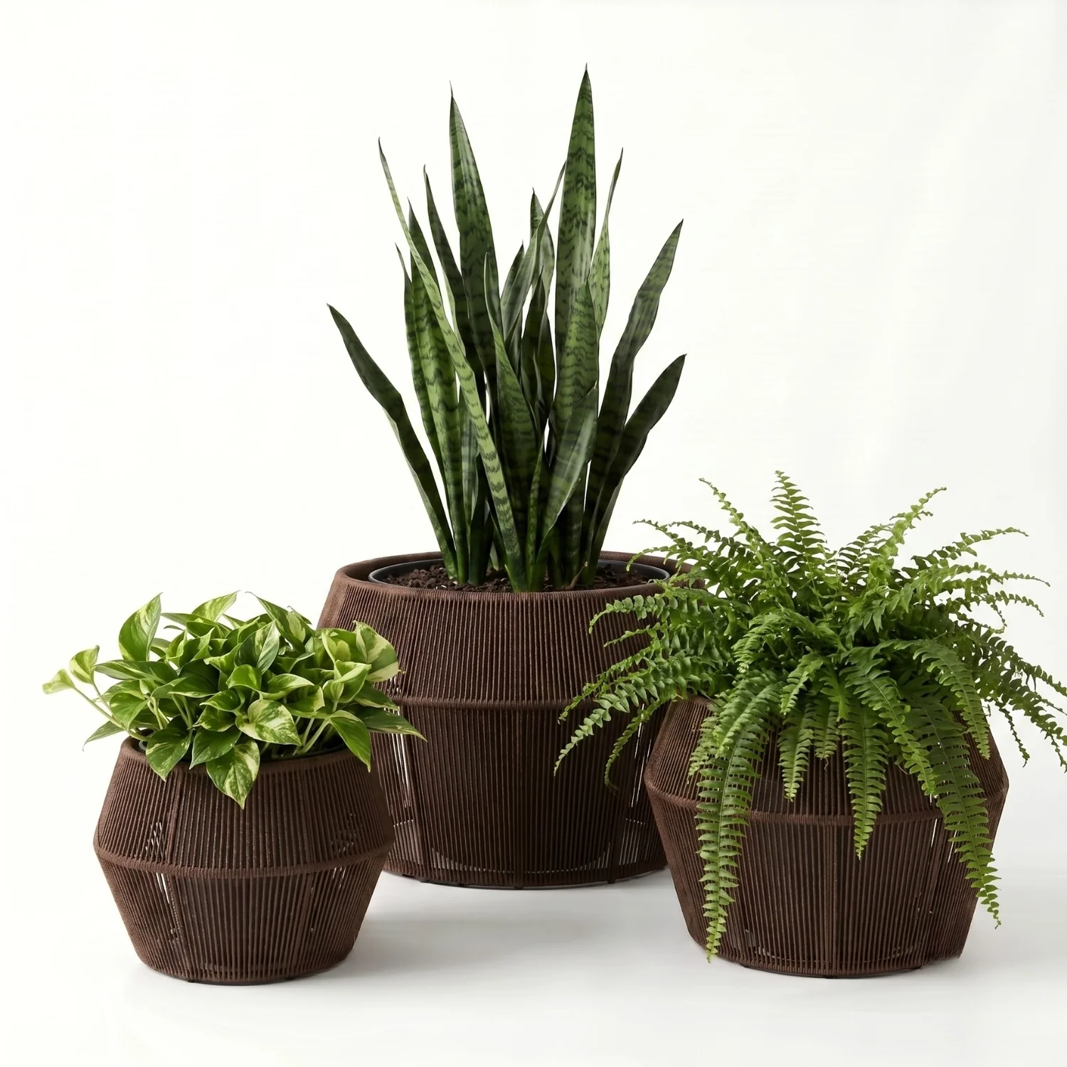 Outdoor 3-Piece Round Rope Planters (Brown) - Image 6