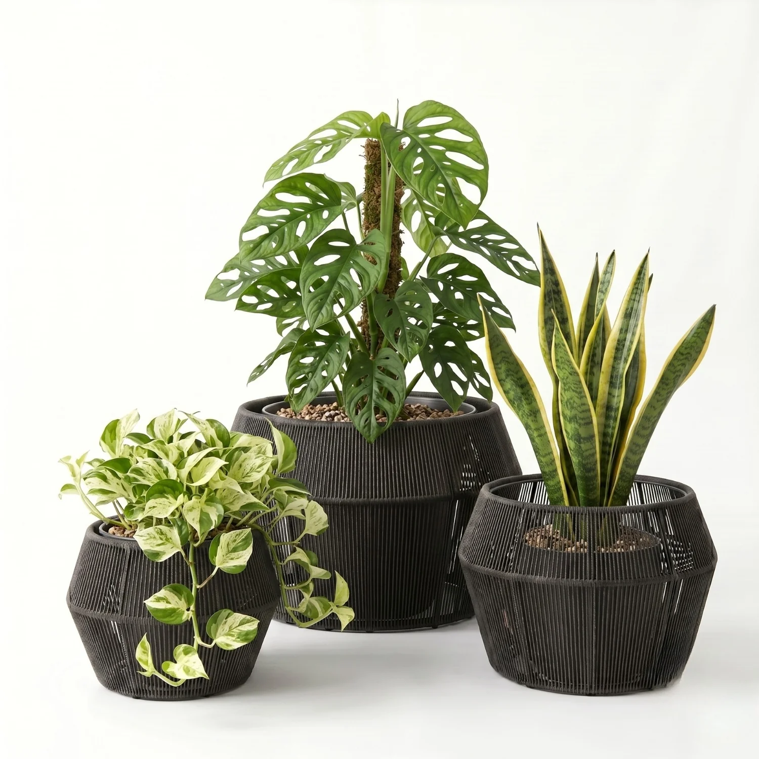 Outdoor 3-Piece Round Rope Planters (Grey) - Image 6