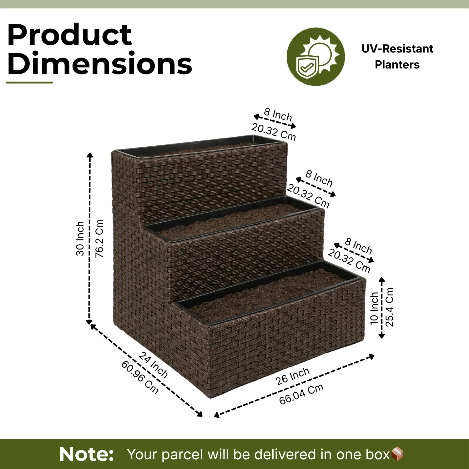 Outdoor 3-Tier Wicker Raised Planter Stand (Dark Brown) - Image 2