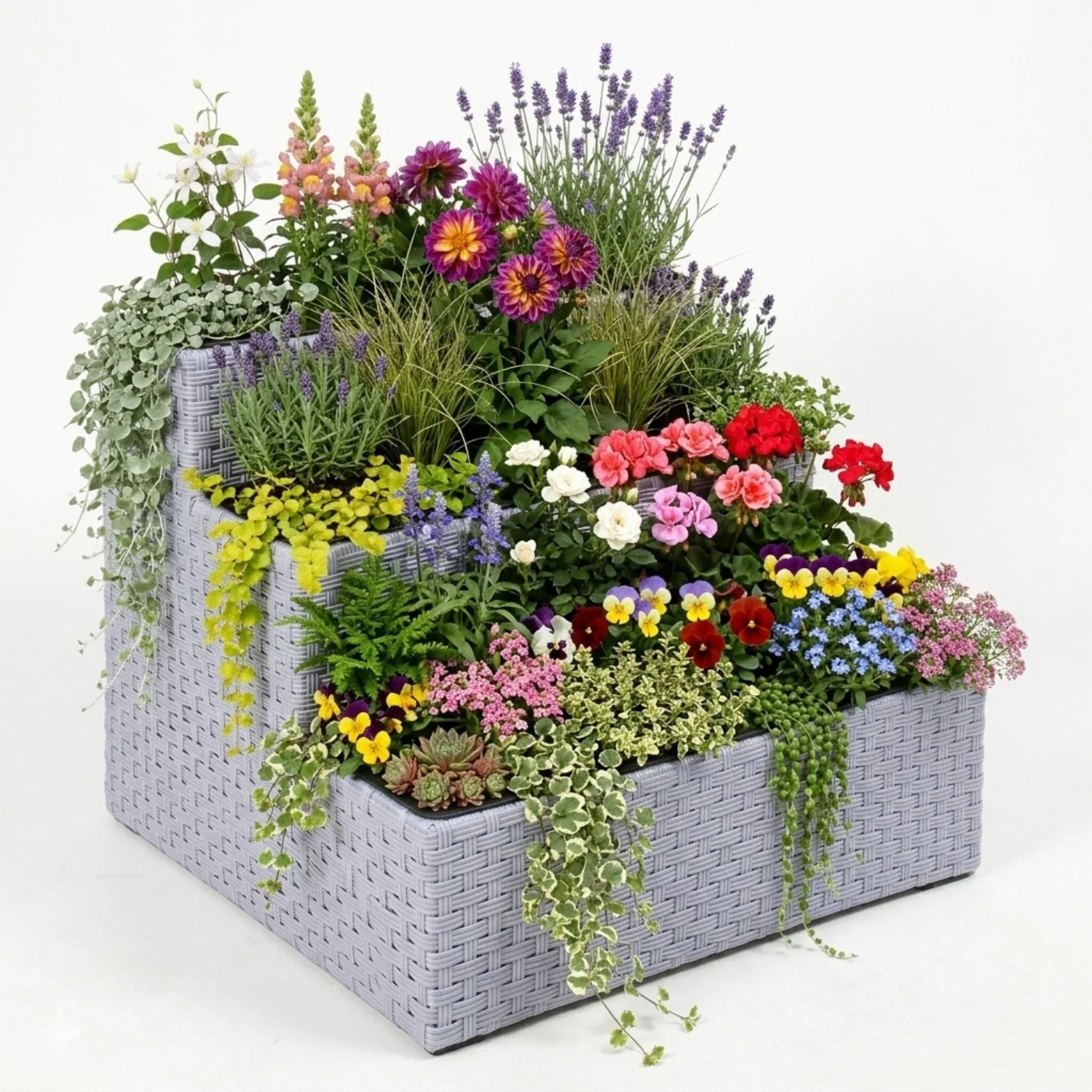 Outdoor 3-Tier Wicker Raised Planter Stand (Silver Grey) - Image 6
