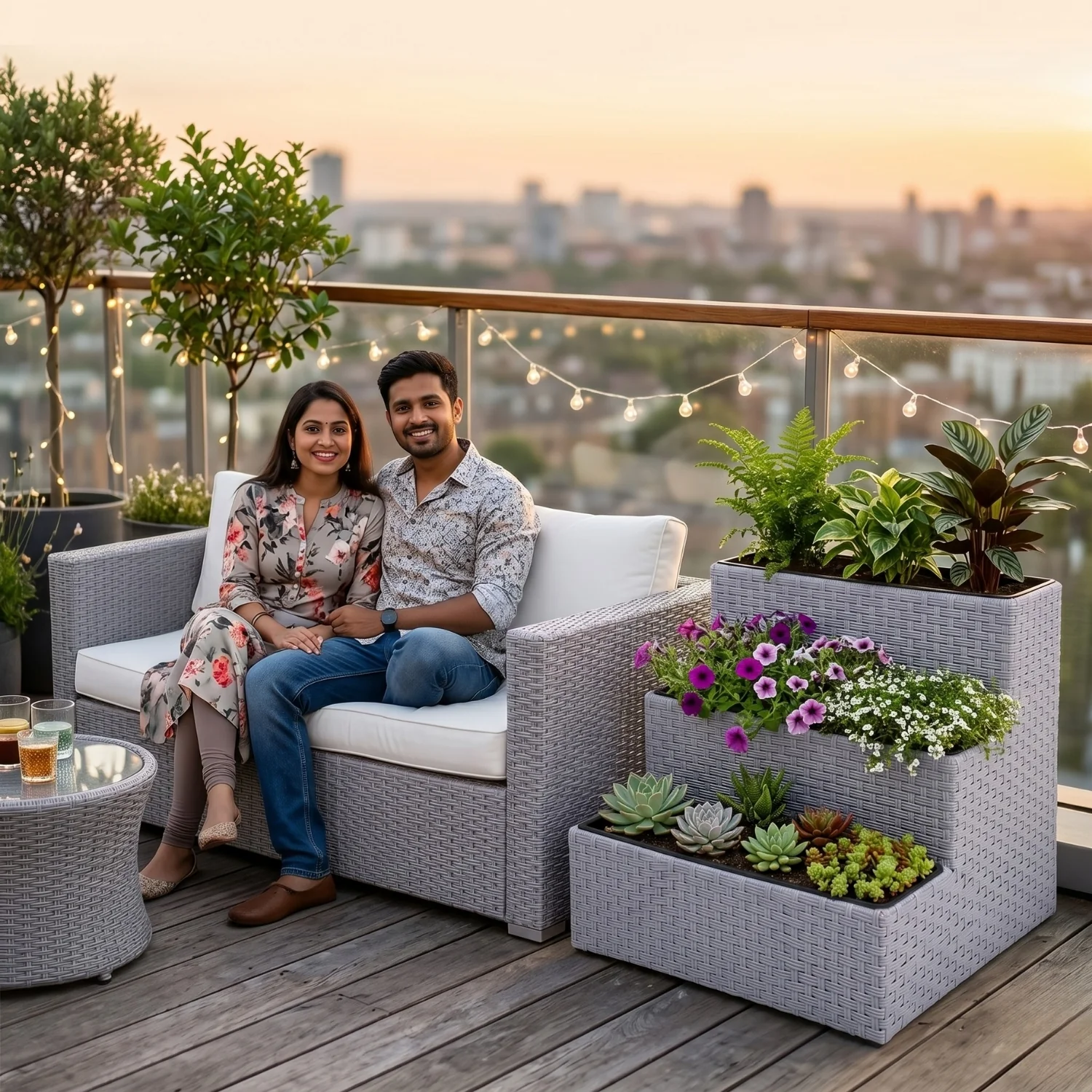 Outdoor 3-Tier Wicker Raised Planter Stand (Silver Grey) - Image 7