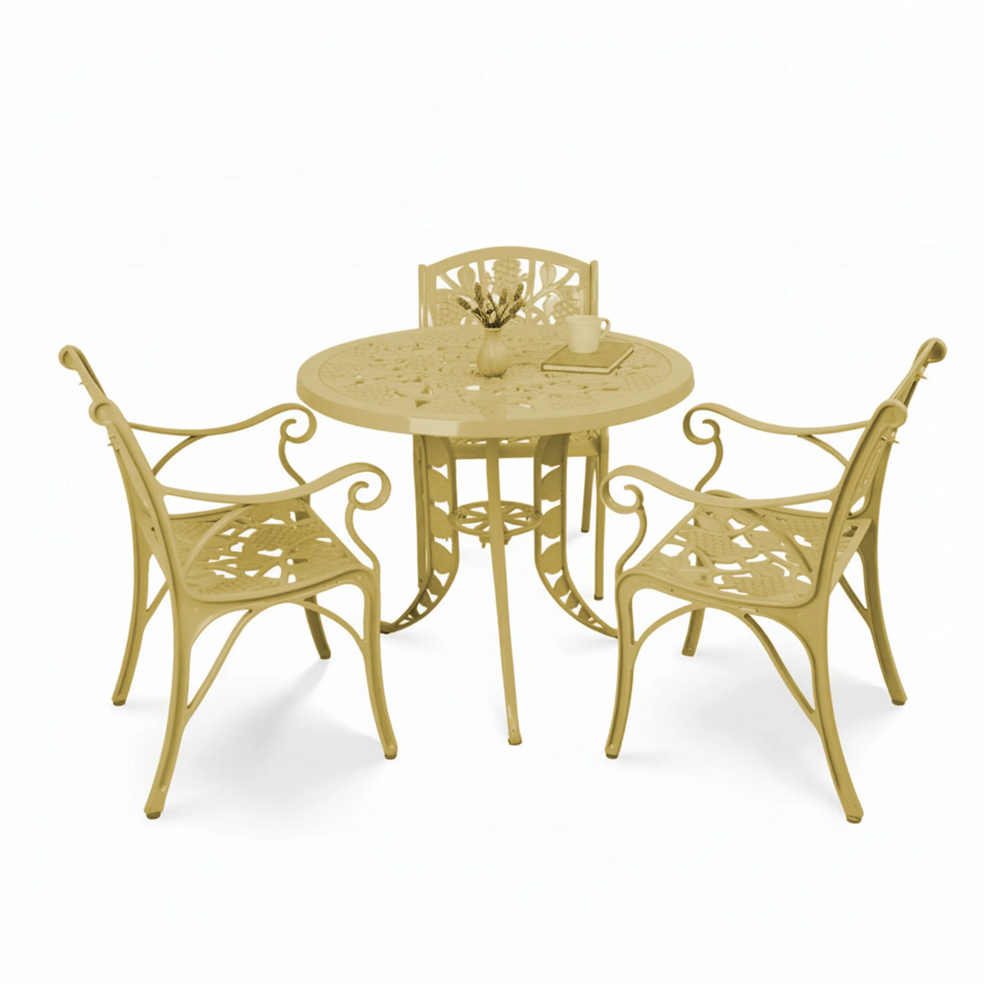 Outdoor 4-Piece Cast Aluminum Patio Bistro Set (Beige) - Image 5