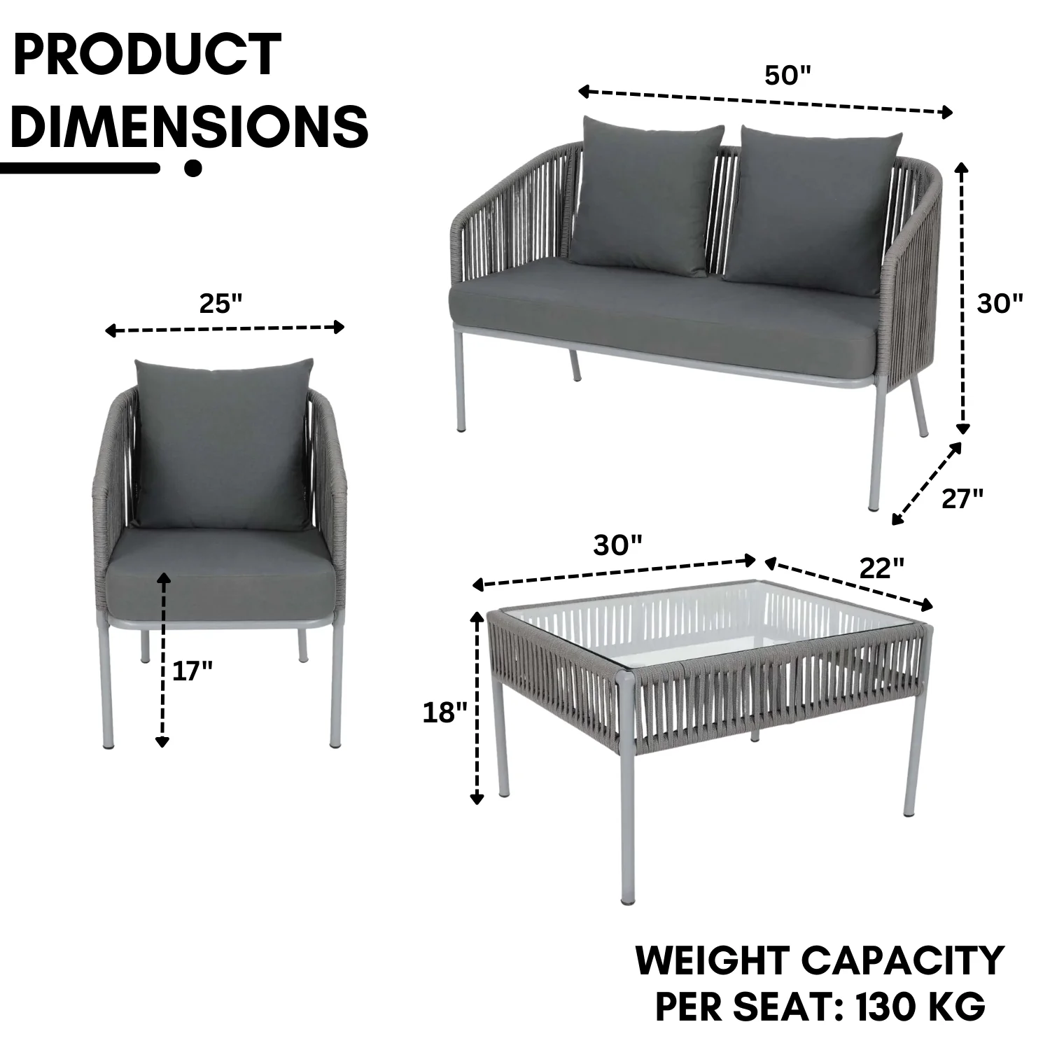 Outdoor 4 Piece Modern Woven Rope Sofa Set - Image 2